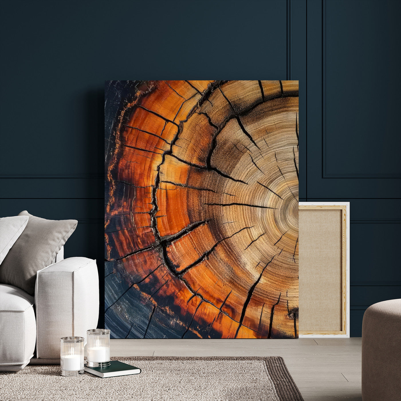 33751185-MGV-CV-24X36-Tree Rings Wall Art Canvas Print – Rustic Wood Grain Texture Natural Pattern Warm Earthy Artwork for Home Office