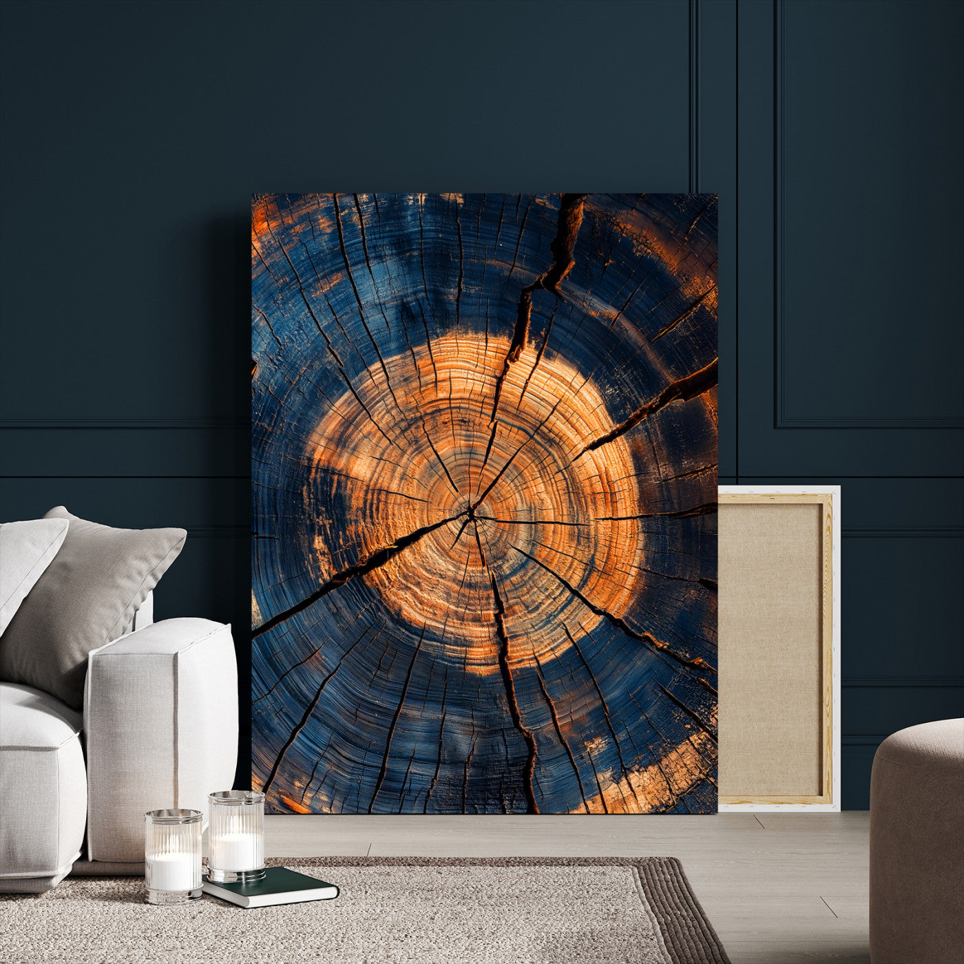 70513247-MGV-CV-24X36-Tree Rings Wall Art Canvas Print – Rustic Wood Grain Texture Framed Industrial Nature Artwork for Home Office, Living Room