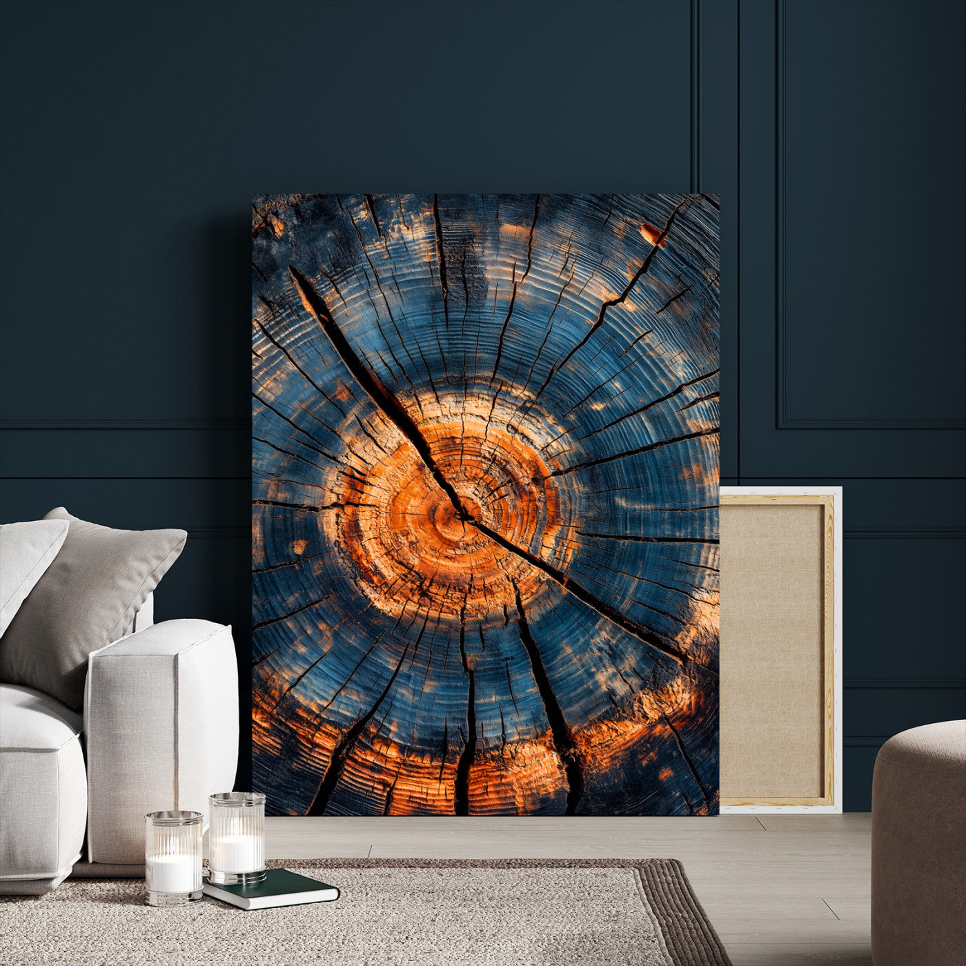 44185164-MGV-CV-24X36-Tree Rings Wall Art Canvas Print – Framed Rustic Wood Grain Texture Industrial Natural Artwork for Home Office