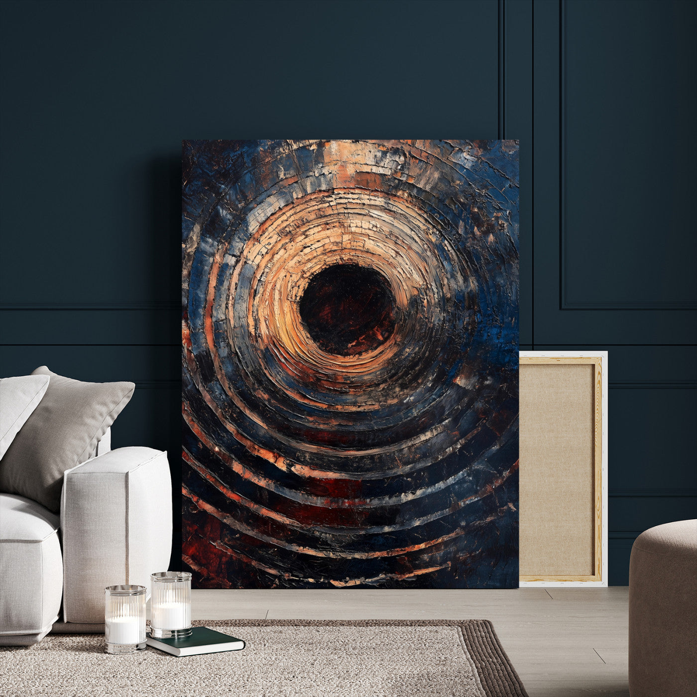 77401573-MGV-CV-24X36-Textured Spiral Wall Art Canvas Print – Framed Abstract Wooden Design Modern Artwork for Home, Office Decor