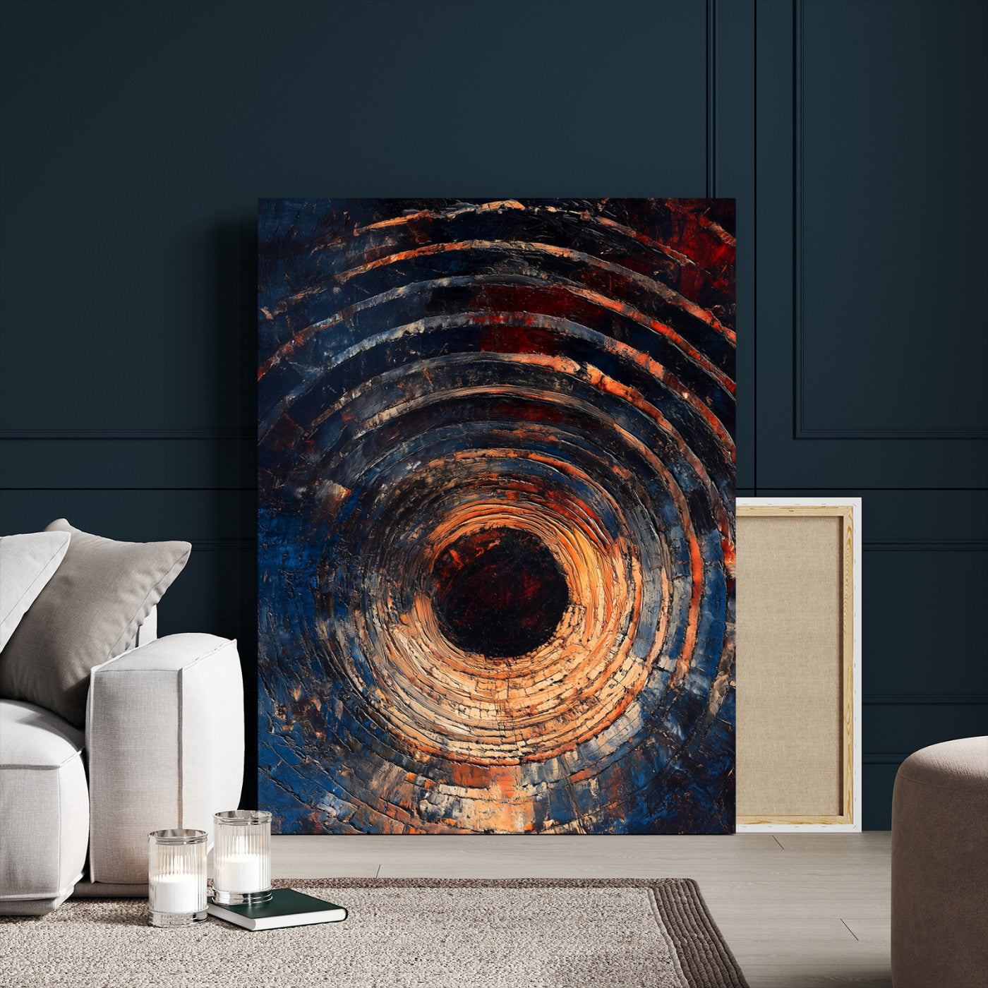 95449028-MGV-CV-24X36-Textured Spiral Wall Art Canvas Print – Framed Abstract Wooden Design Modern Artwork for Home and Office Decor