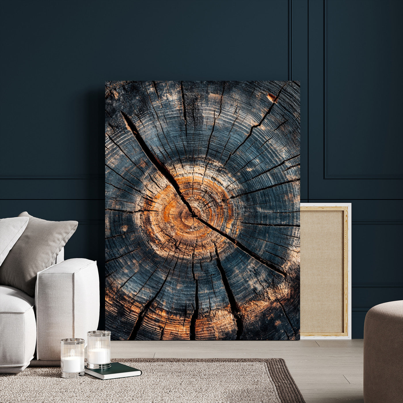 77995348-MGV-CV-24X36-Tree Rings Wall Art Canvas Print – Framed Rustic Wood Scene with Natural Texture Artwork for Home, Office