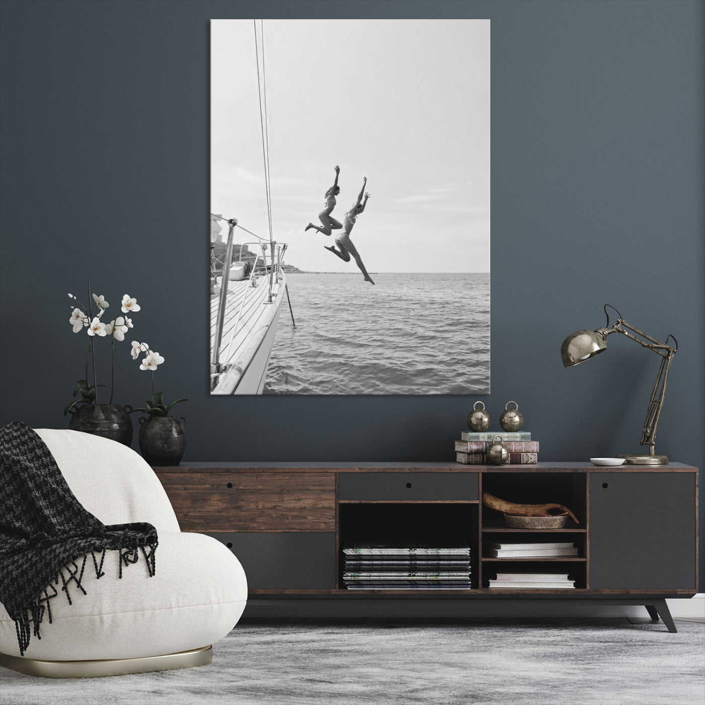 -Sailing Wall Art Canvas Print, Framed Ocean Adventure Art Picture Print, Summer Perfect Minimalism