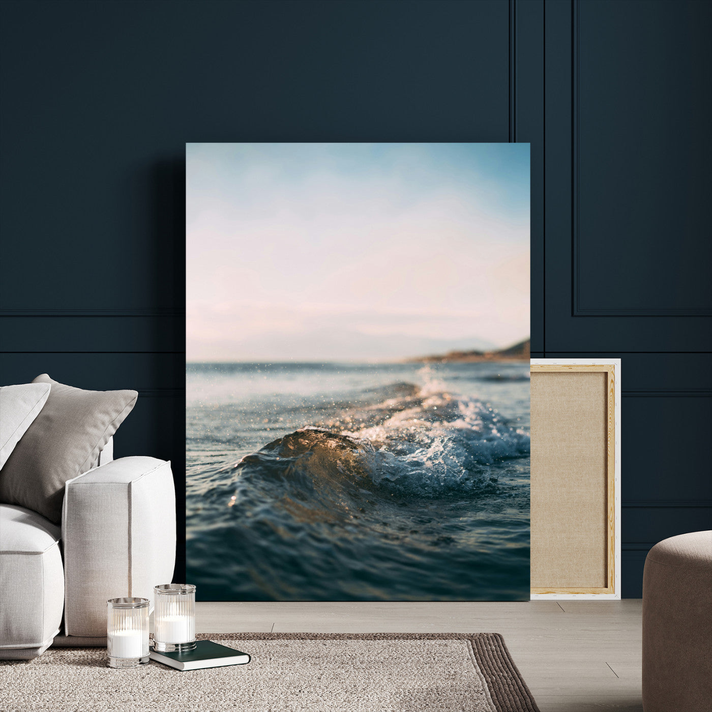 65283502-MGV-CV-24X36-Ocean Waves Wall Art Canvas Print – Framed Coastal Serenity Golden Hour Modern Nature Scene Artwork for Home Office