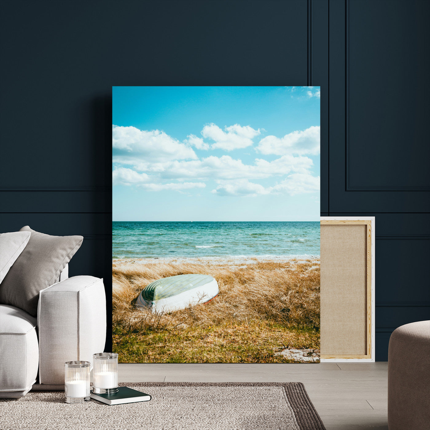 21725303-MGV-CV-24X36-Coastal Serenity Wall Art Canvas Print – Framed Ocean View Rustic Boat Nautical Scene Artwork for Home Office