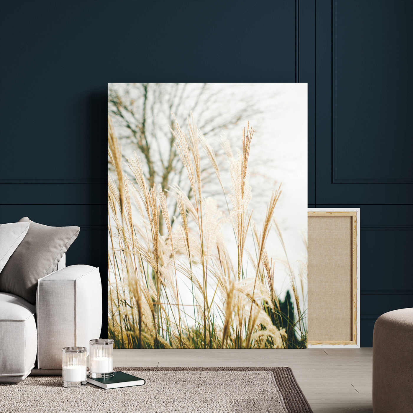 17571705-MGV-CV-24X36-Pampas Grass Wall Art Canvas Print – Framed Neutral Tones Minimalist Nature Scene Artwork for Home Office