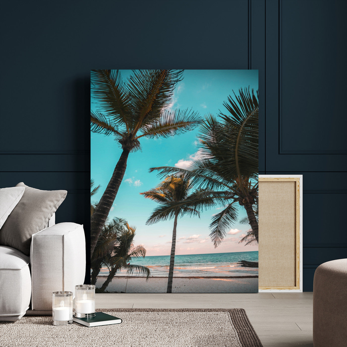 49451039-MGV-CV-24X36-Palm Trees Wall Art Canvas Print – Framed Tropical Beach Ocean Breeze Artwork for Home, Office, Living Room