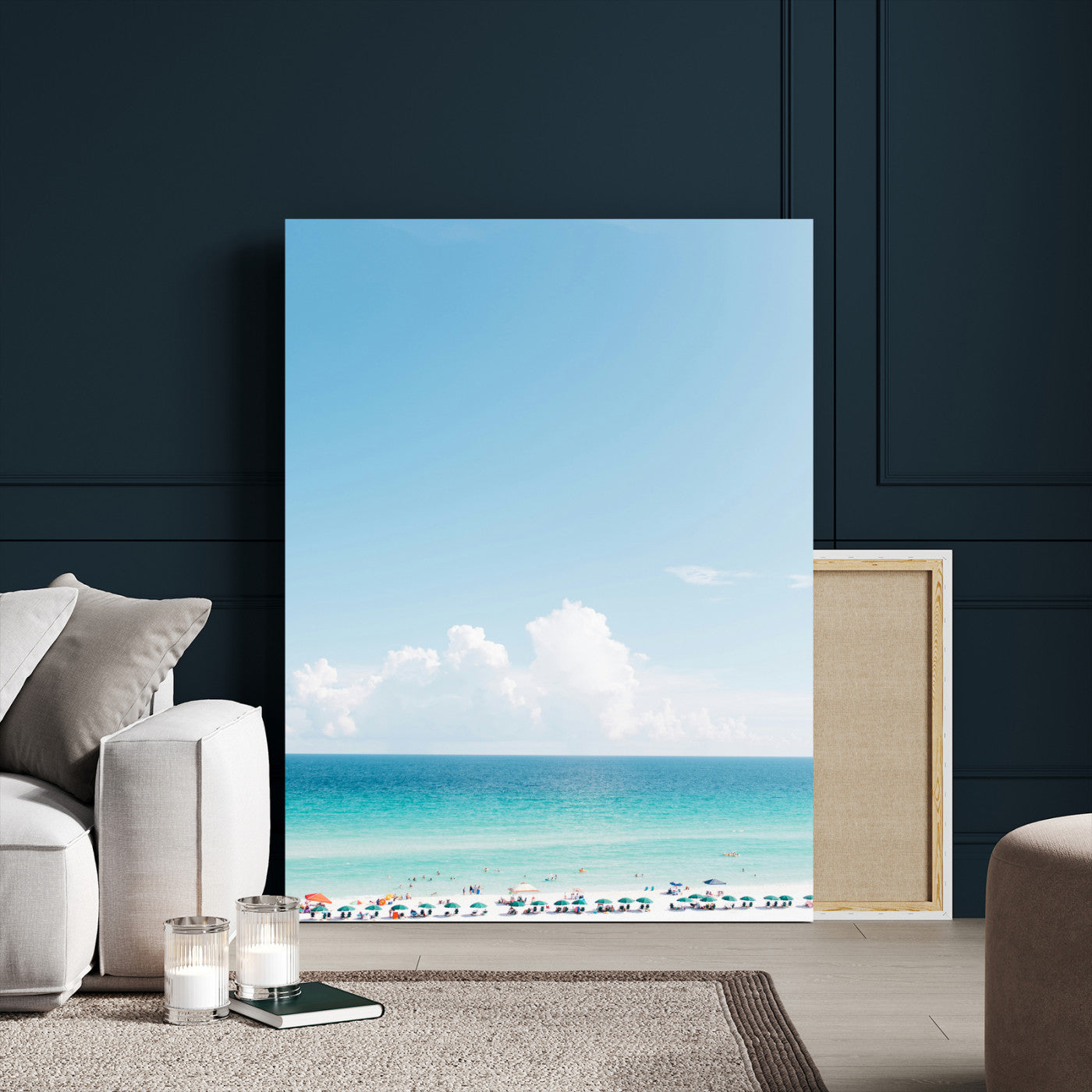 62954953-MGV-CV-24X36-Turquoise Ocean Wall Art Canvas Print – Framed Coastal Serenity White Sand Beach Artwork for Home Office