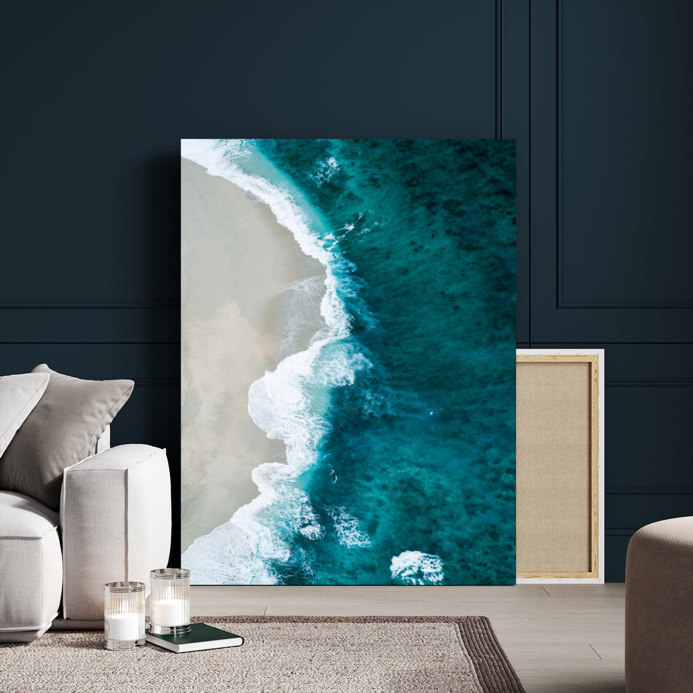 30011717-MGV-CV-24X36-Aerial Ocean View Wall Art Canvas Print – Framed Coastal Serenity Turquoise Waves Artwork for Home Office