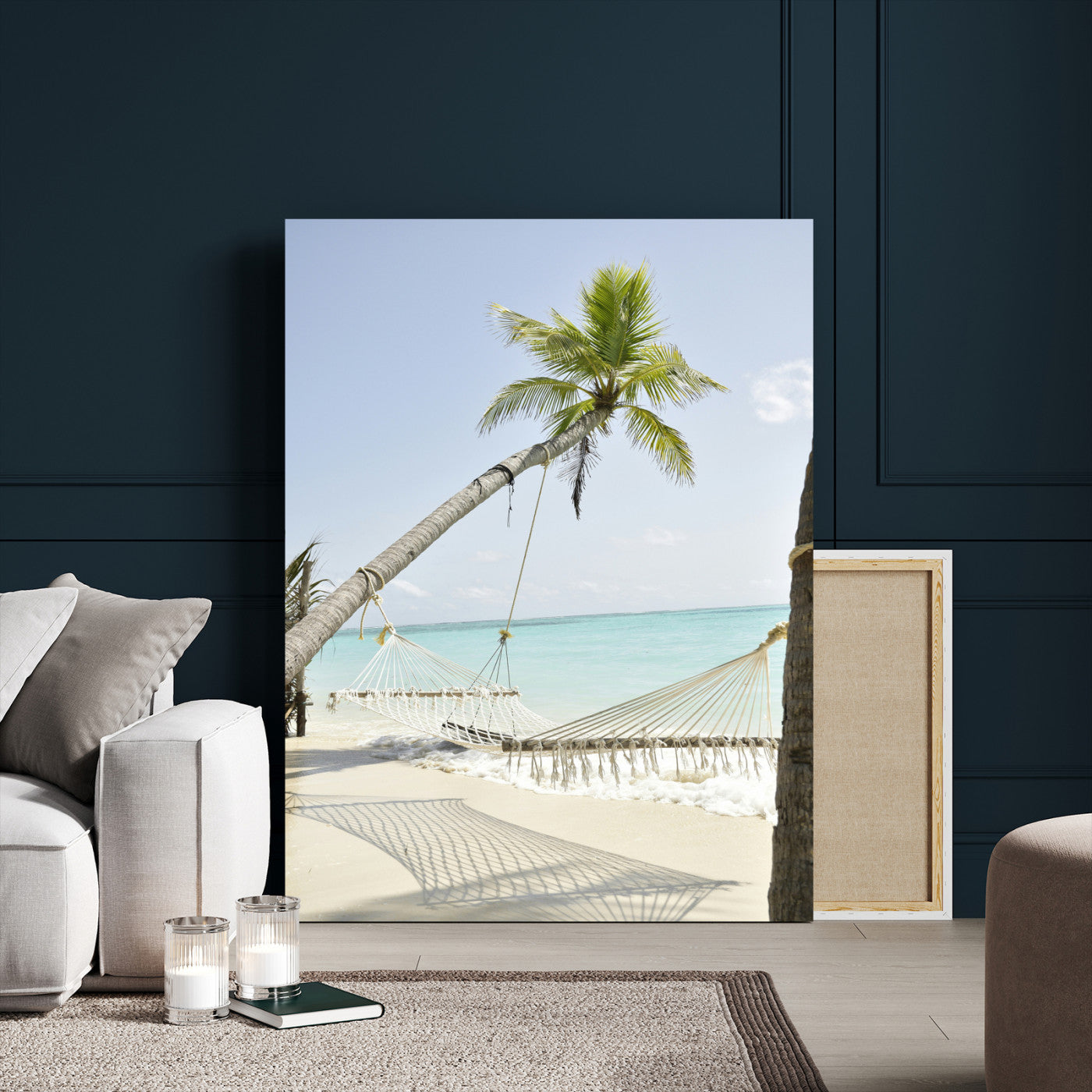 39927211-MGV-CV-24X36-Beach Hammock Wall Art Canvas Print – Framed Tropical Paradise Coastal Serenity Artwork for Home Office