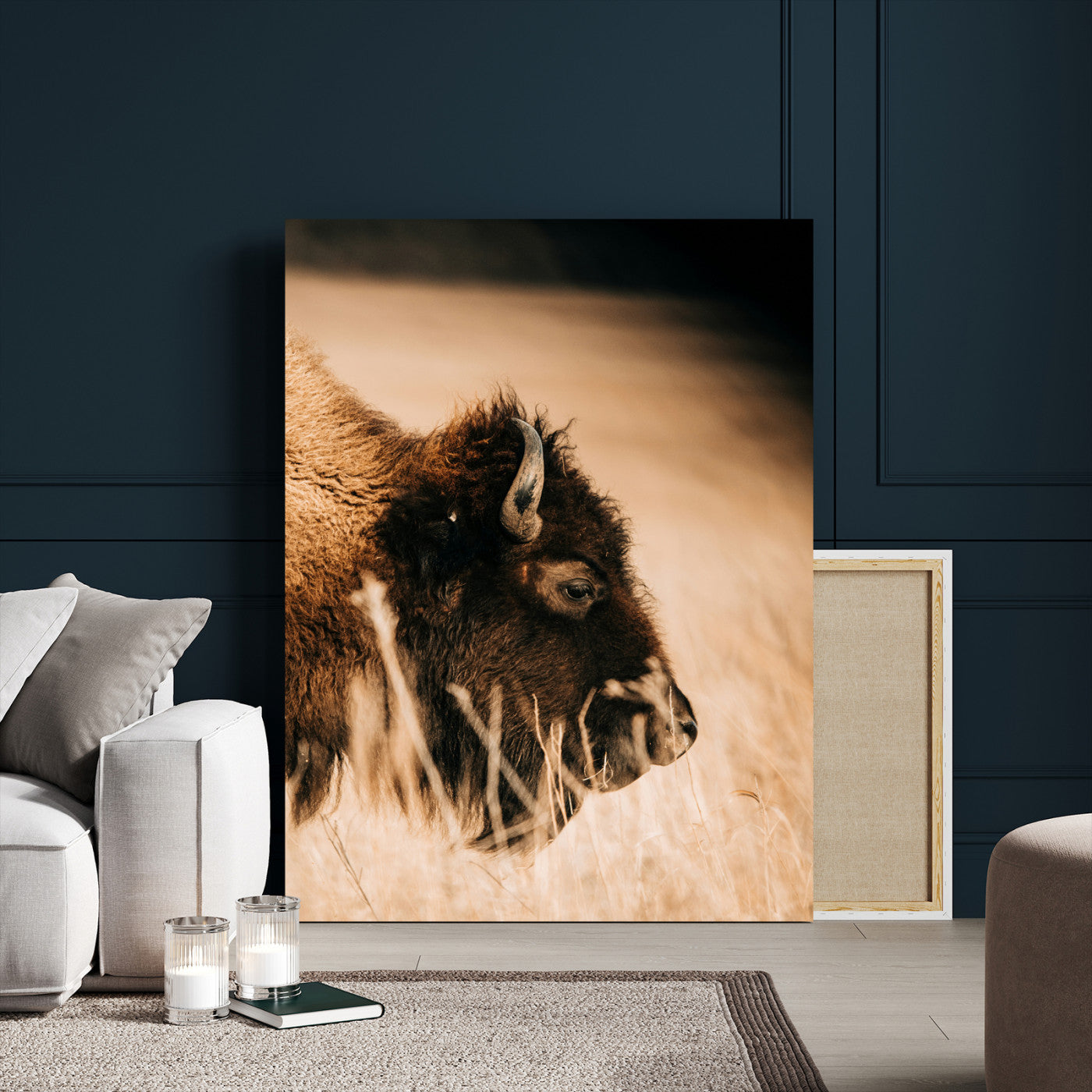 97970334-MGV-CV-24X36-Bison Portrait Wall Art Canvas Print – Framed Western Prairie Serenity Landscape Artwork for Home Office