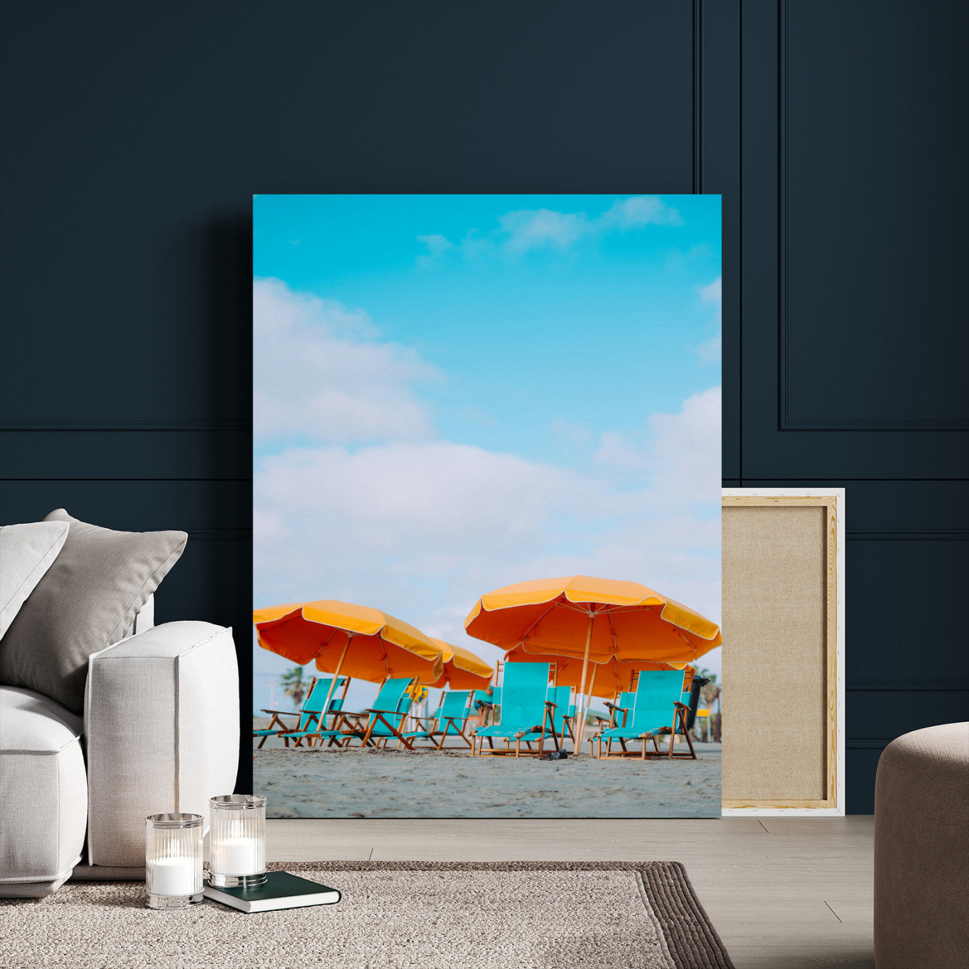 20422711-MGV-CV-24X36-Beach Umbrellas Wall Art Canvas Print – Framed Tropical Coastal Paradise Nature Scene Artwork for Home Office
