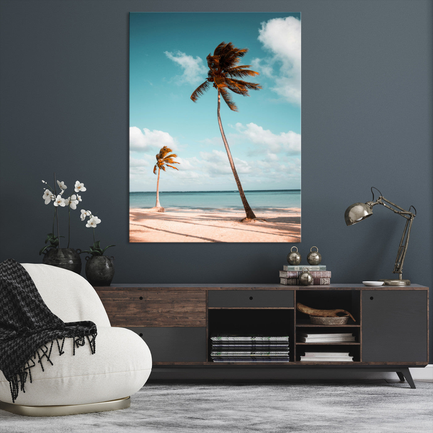 31614416-MGV-CV-24X36-Tropical Beach Wall Art Canvas Print – Framed Coastal Palm Trees Serene Ocean View Nature Artwork for Home Office