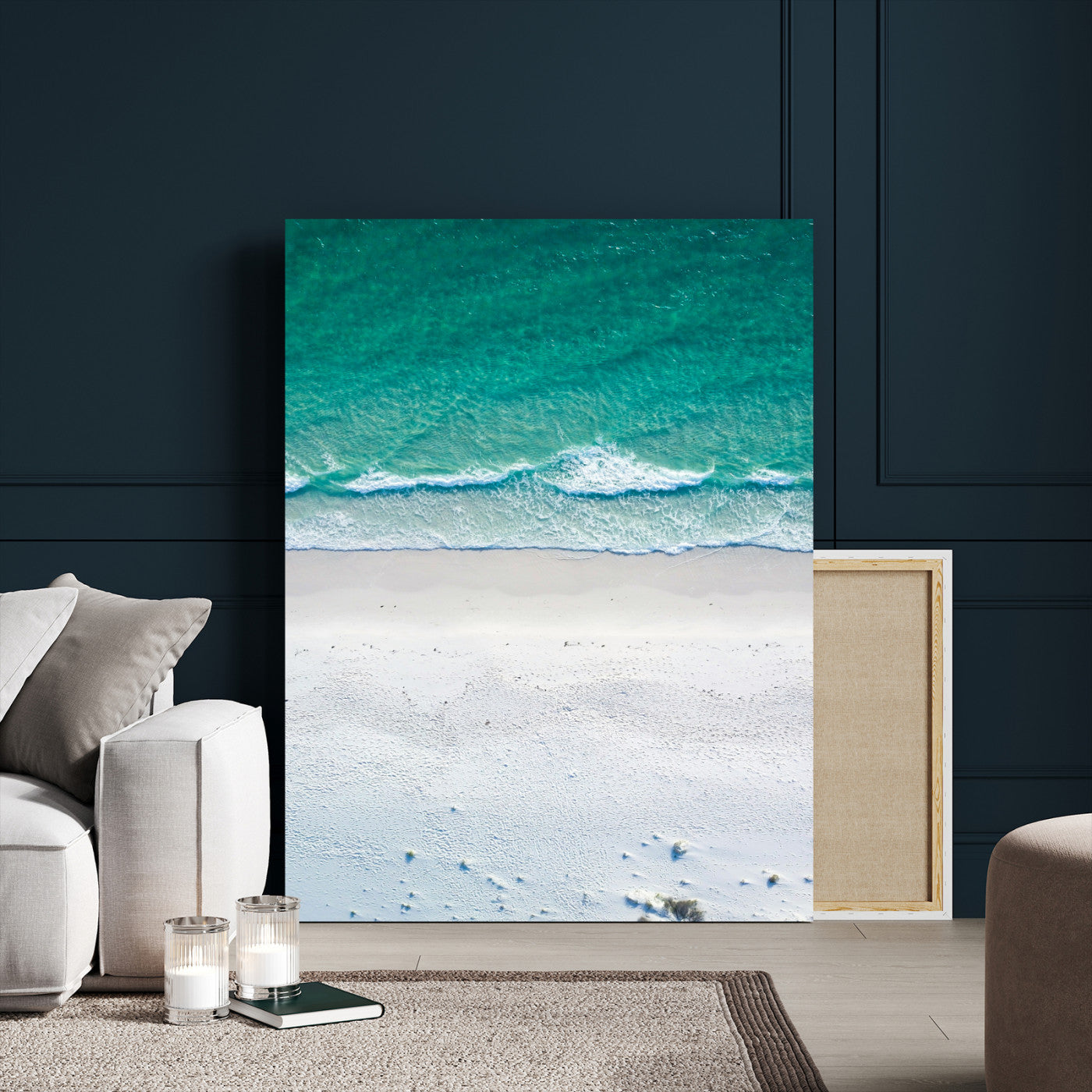 26150405-MGV-CV-24X36-Soft Waves Wall Art Canvas Print, Framed Seaside Escape Art Picture Print, Minimalist Beach Aesthetic Perfect Coastal Minimalist Decor Artwork