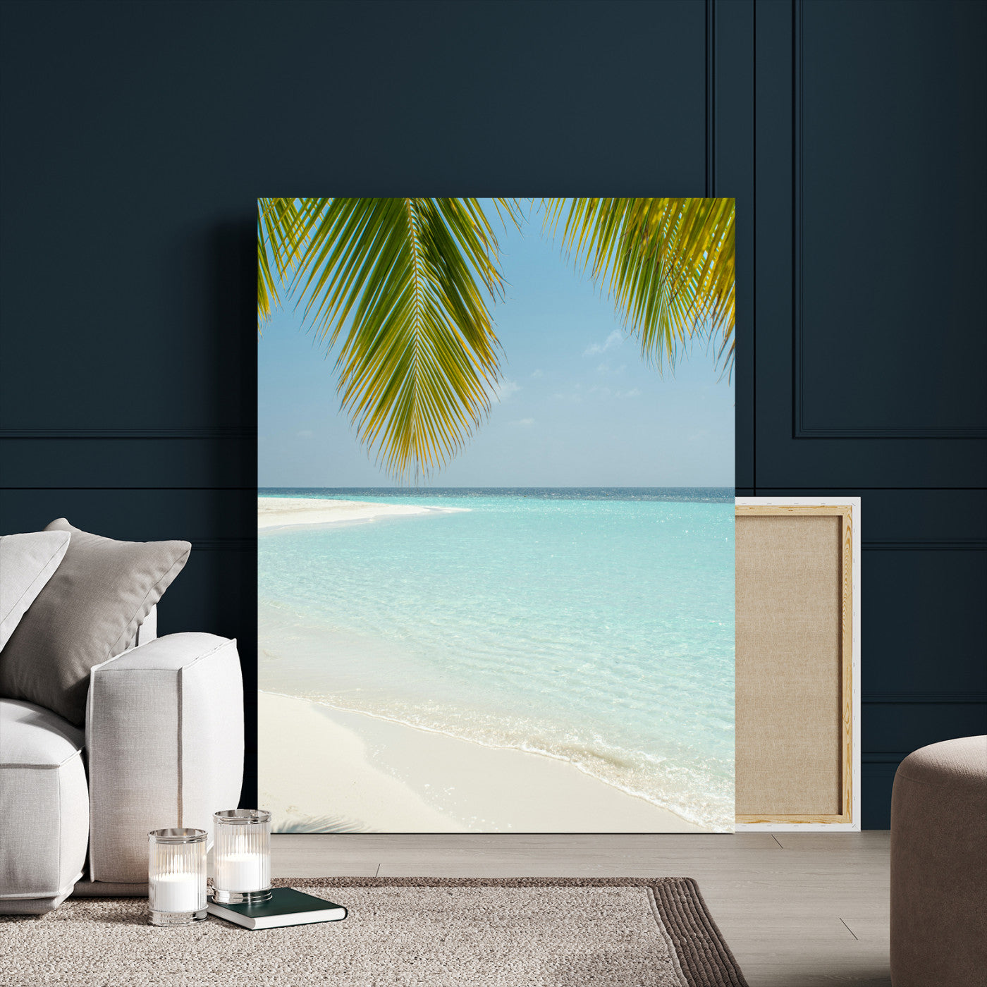 90359351-MGV-CV-24X36-Azure Water Wall Art Canvas Print – Tranquil Island Escape Clear Blue Ocean Minimalist Coastal Artwork for Home, Office