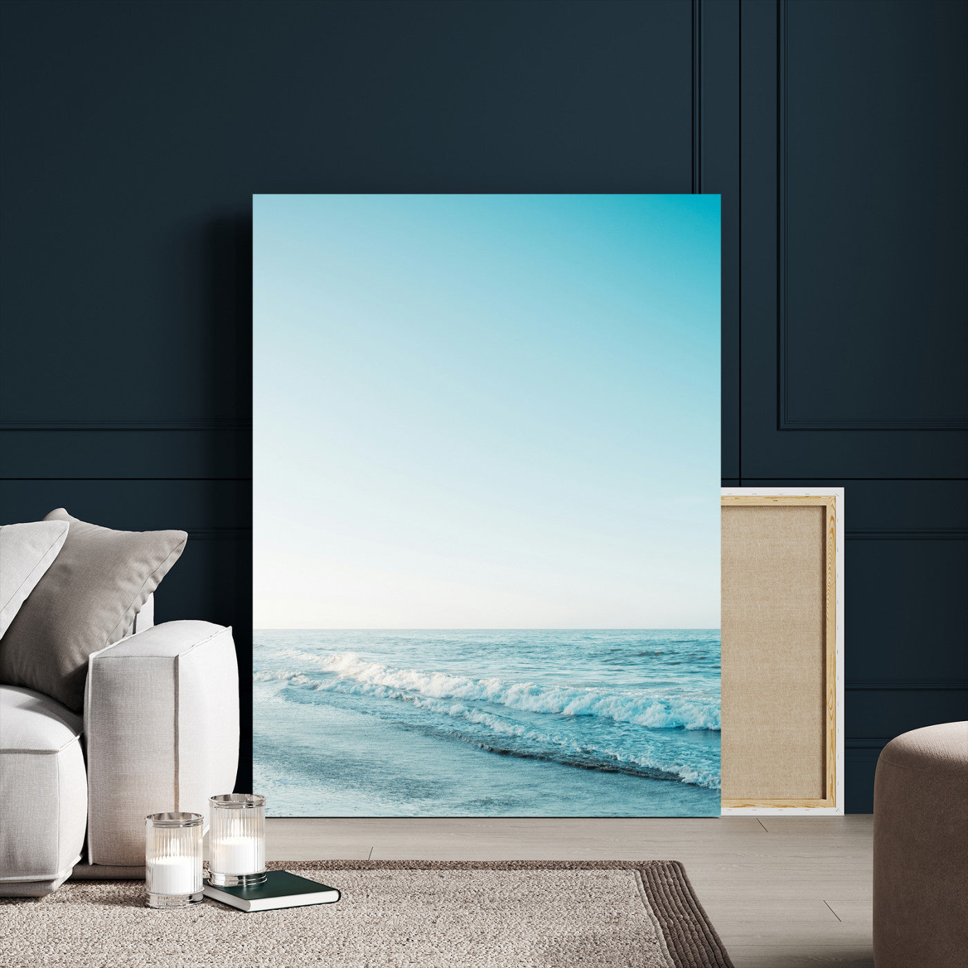 20189712-MGV-CV-24X36-Minimalist Ocean Wall Art Canvas Print – Framed Calm Seascape Soft Blue Tones Nature Scene Artwork for Home Office