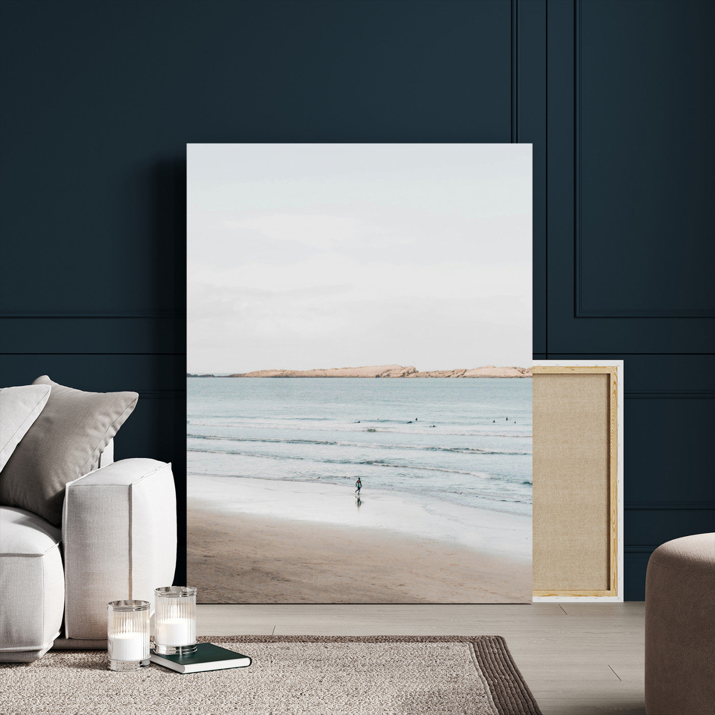 66350373-MGV-CV-24X36-Minimalist Beach Wall Art Canvas Print – Framed Soft Blue Tones Tranquil Ocean Coastal Minimalist Artwork for Home, Office