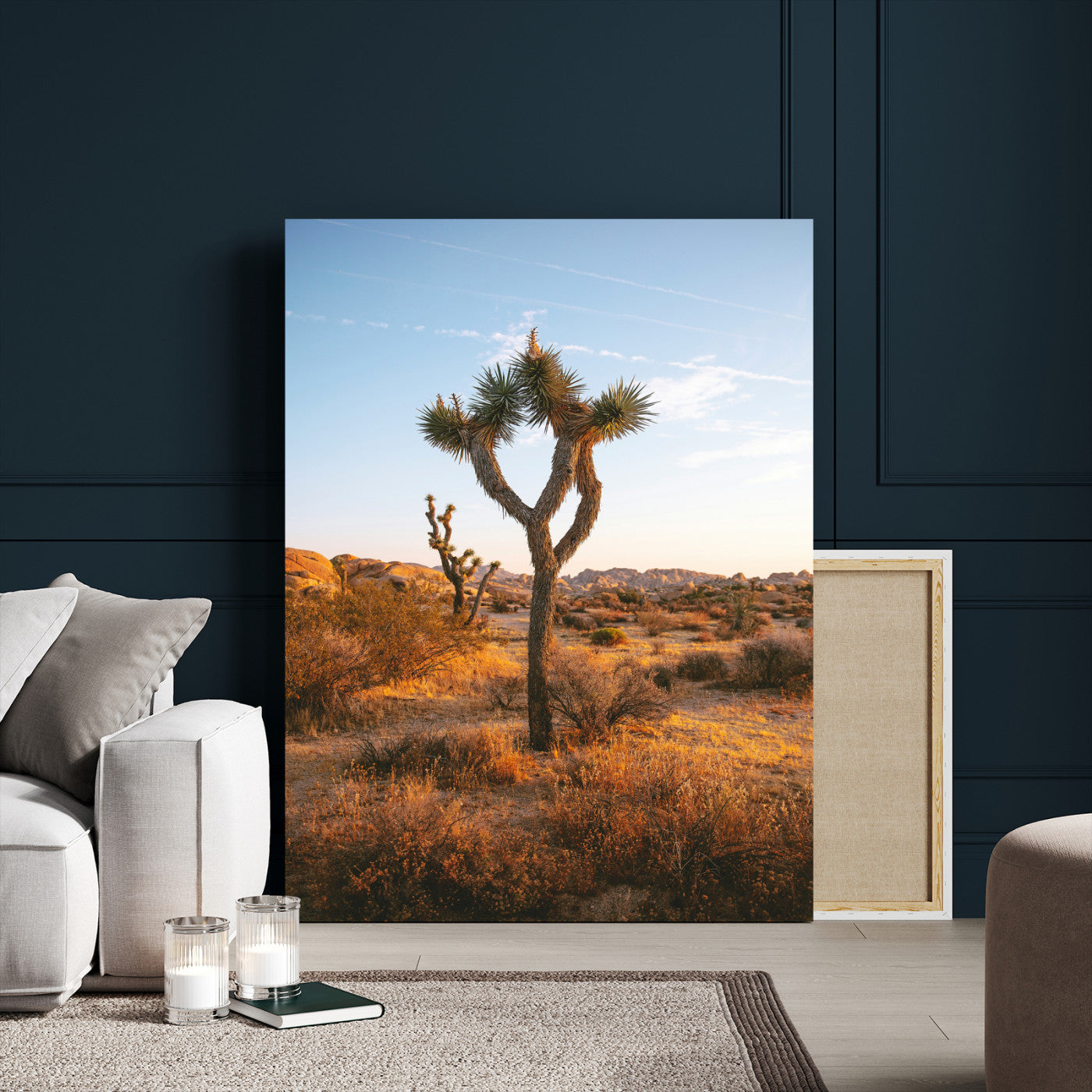 90776393-MGV-CV-24X36-Joshua Tree Wall Art Canvas Print, Framed Golden Hour Desert Art Picture Print, Sunset Glow Perfect Southwestern Boho Decor Artwork
