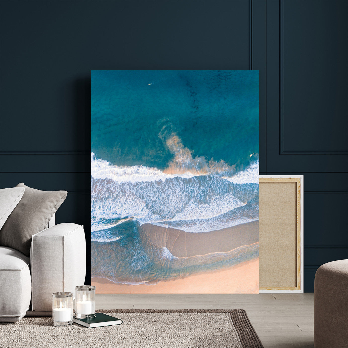 97740681-MGV-CV-24X36-Aerial Beach View Wall Art Canvas Print – Framed Ocean Waves Coastal Serenity Minimalist Seascape Artwork for Home, Office