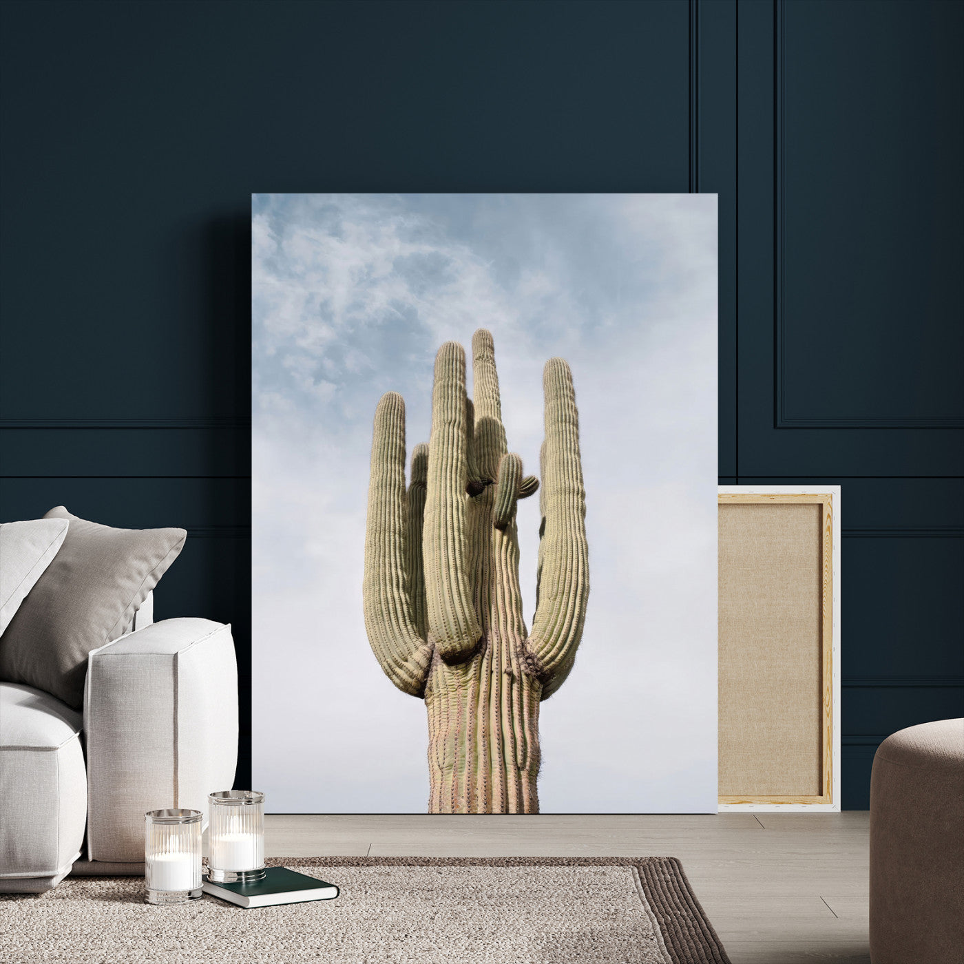 MGV-CV-24X36 - Desert Cactus Canvas Wall Art – Large Saguaro Cactus Photo, Minimalist Nature Decor, Blue Sky