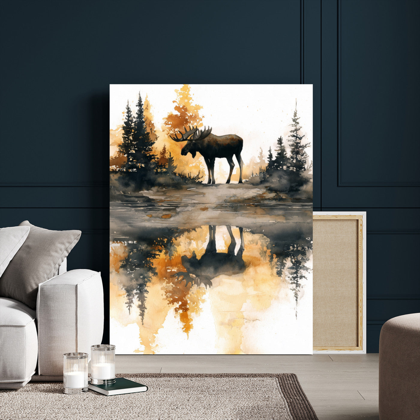 86920530-MGV-CV-24X36 - Abstract Moose Forest Wall Art Canvas Print – Wildlife Nature Artwork Print for Living Room, Cabin, and Office Decor