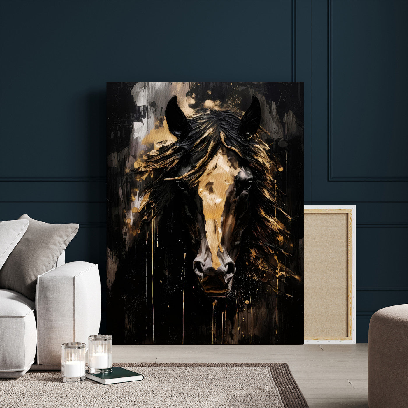 91506748-MGV-CV-24X36 - Abstract Horse Wall Art Canvas Print – Painted Style Western Equine Artwork Print for Living Room, Ranch, and Office Decor