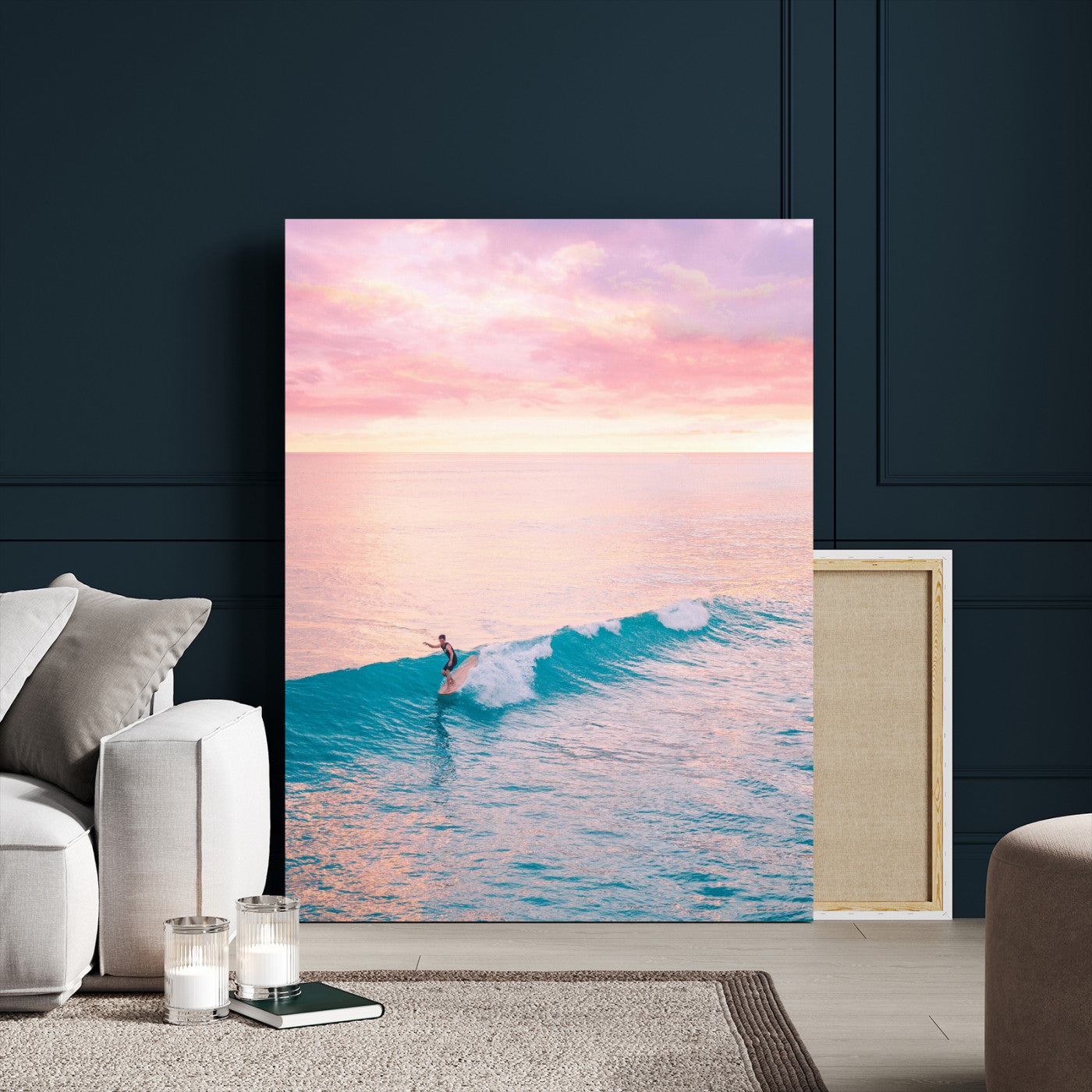 44011962-MGV-CV-24X36 - Sunset Surf Wall Art Canvas Print – Coastal Ocean Photography Artwork Print for Living Room, Beach House, and Relaxing Home Decor