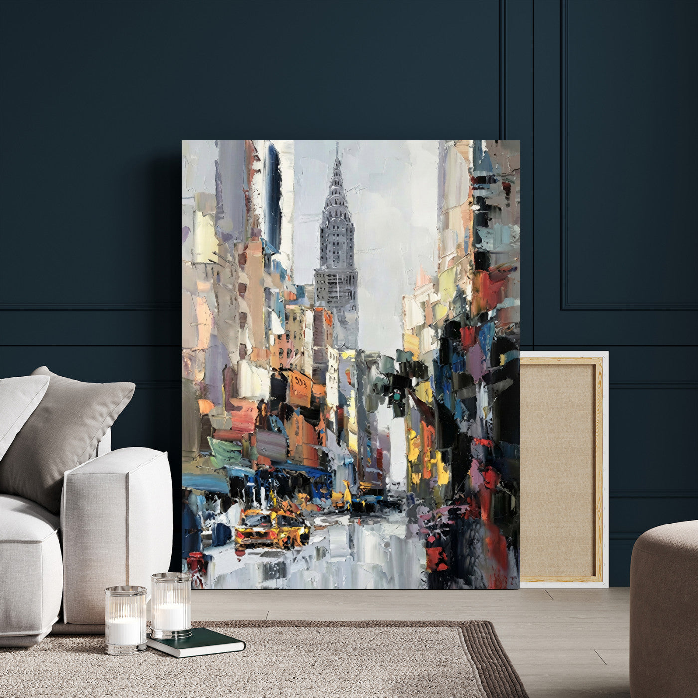 22144128-MGV-CV-24X36 - Chrysler Building New York Wall Art Canvas Print, Abstract NYC Street Painting Canvas Print, Modern Manhattan City Artwork for Living Room Decor