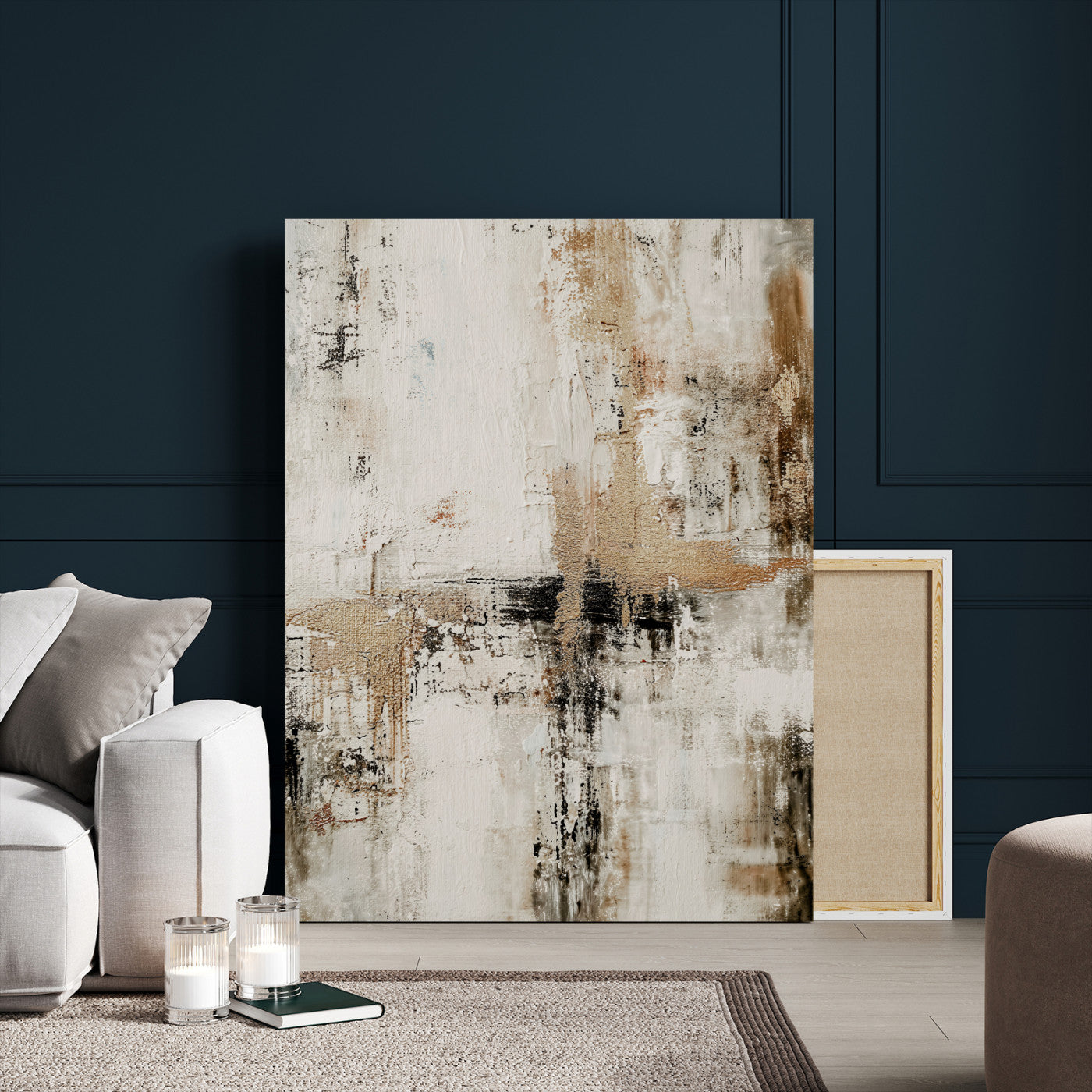 381262454-MGV-CV-24X36 - Neutral Abstract Wall Art Canvas Print, Beige Black Textured Modern Canvas Print, Minimalist Contemporary Artwork for Living Room Decor