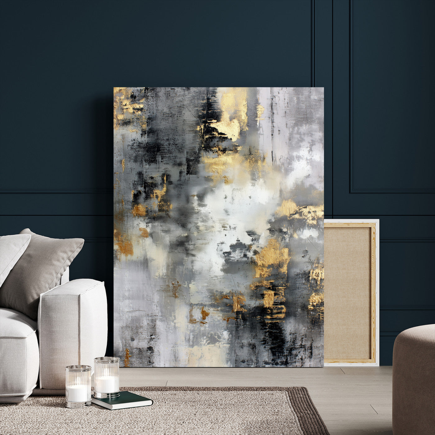 381262454543-MGV-CV-24X36 - Gray Gold Abstract Wall Art Canvas Print, Textured Modern Canvas Print, Minimalist Contemporary Artwork for Living Room Decor