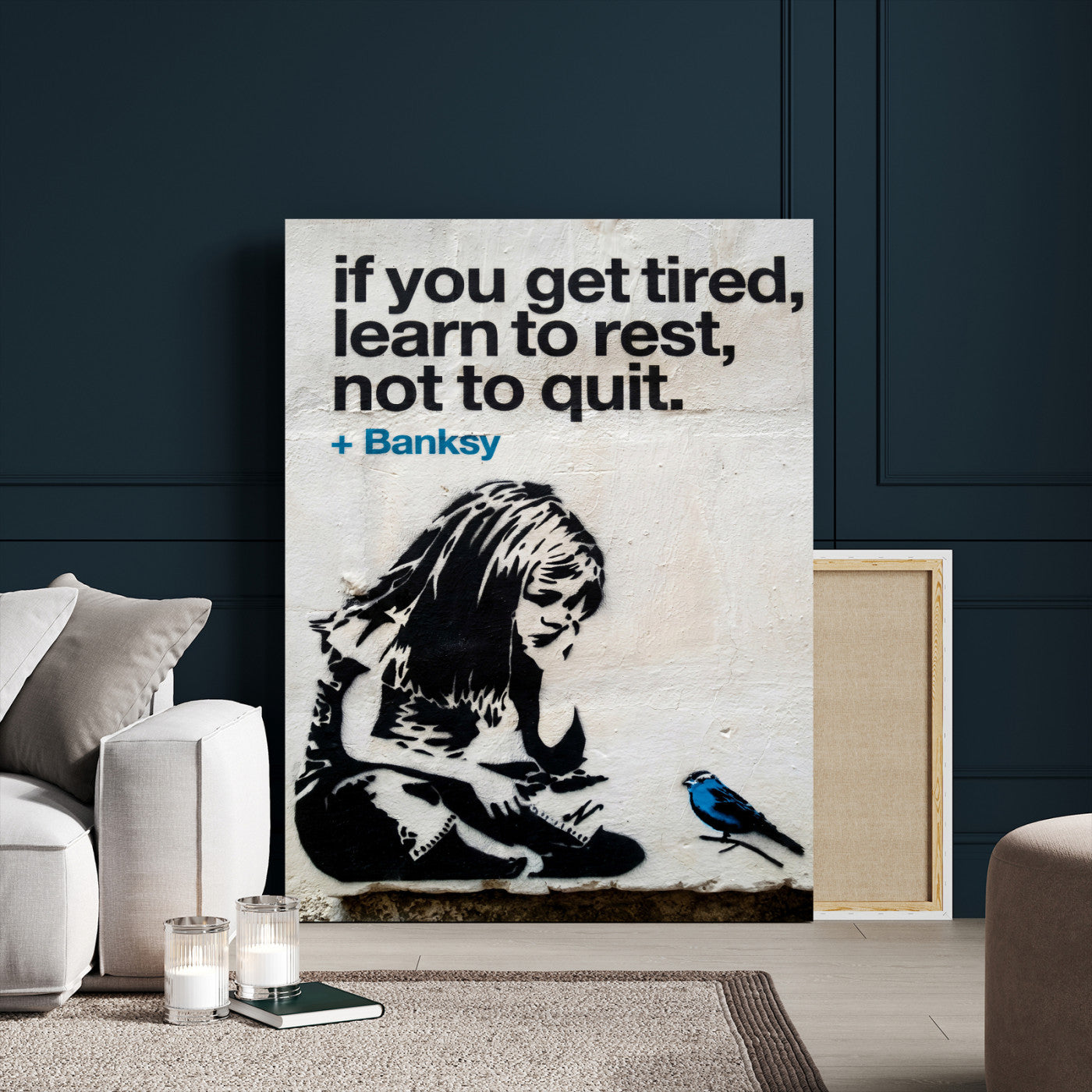 4812625445543-MGV-CV-24X36 - Banksy Girl and Blue Bird Canvas Art Print: Banksy if you get tired Canvas Print or Poster