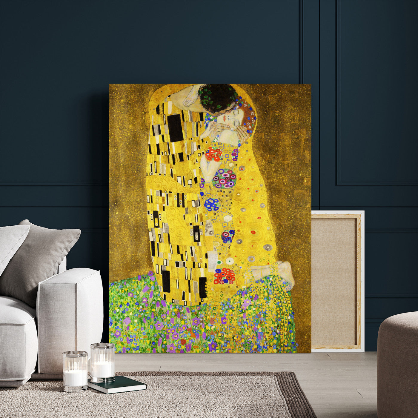 77323081-MGV-CV-24X36 - The Kiss Wall Art Canvas Print – Gustav Klimt Inspired Gold Art Nouveau Painting