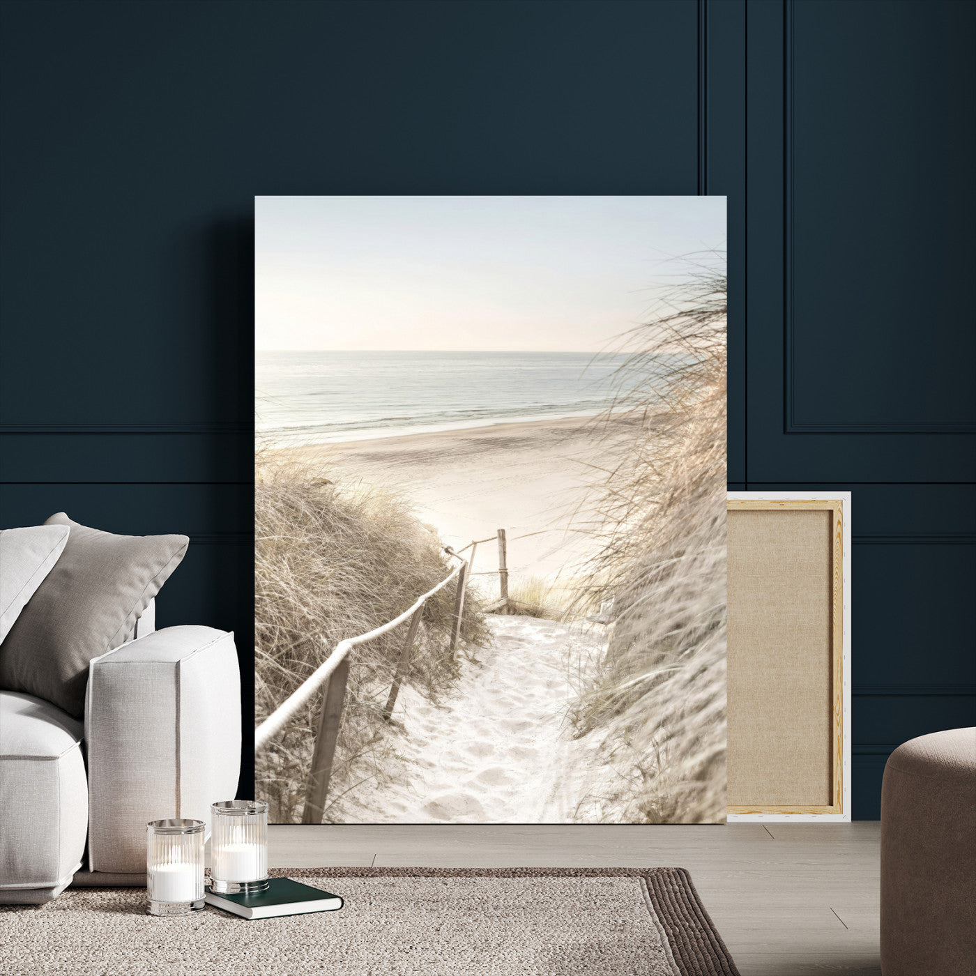 58415953-MGV-CV-24X36 - Coastal Beach Path Wall Art Canvas Print - Neutral Ocean Shore Landscape Artwork for Minimalist Home Decor