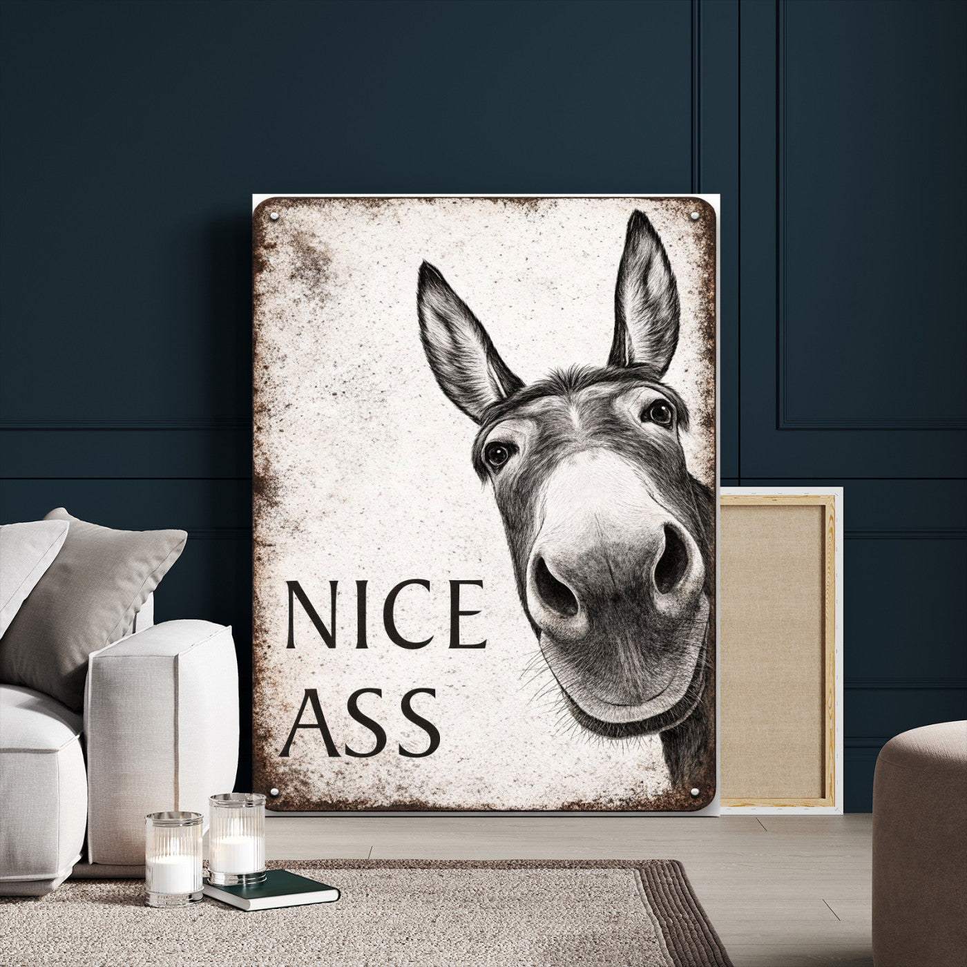 8151788R6-MGV-CV-24X36 - Funny Donkey Bathroom Wall Art Canvas Print, Nice Ass Farm Animal Sign, Rustic Farmhouse Humor Decor, Toilet Wall Art
