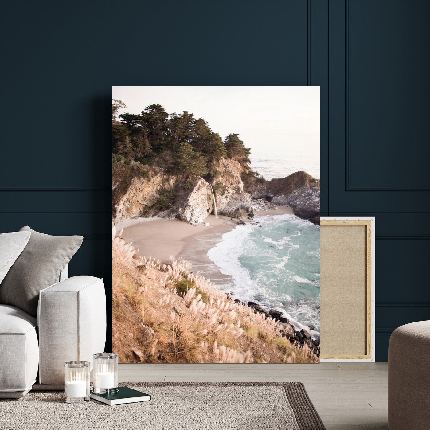 66328547-MGV-CV-24X36 - McWay Falls Canvas Wall Art, Big Sur California Photography Print, Waterfall Beach Coastal Decor, Julia Pfeiffer State Park, Boho Nature Print