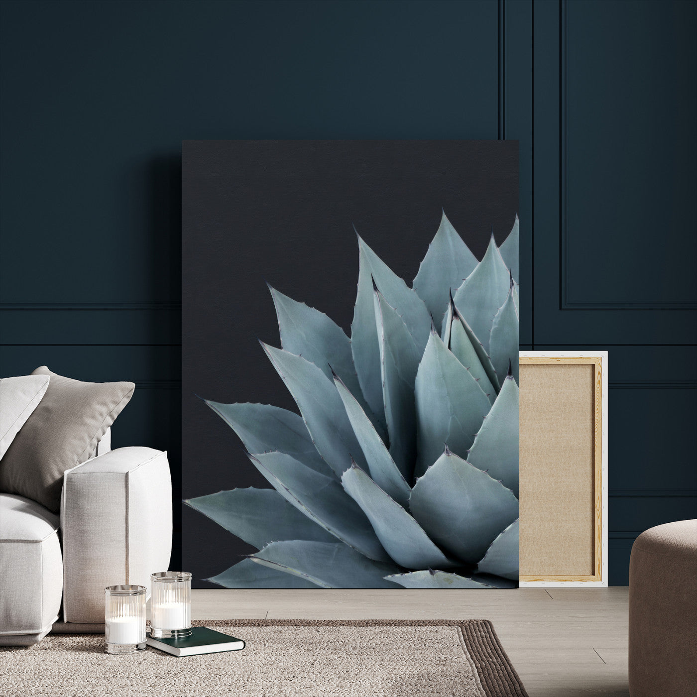 59803798-MGV-CV-24X36 - Agave Wall Art Canvas Print, Blue Green Succulent Botanical Framed Artwork, Minimalist Desert Plant Decor for Living Room Bedroom Office Bathroom