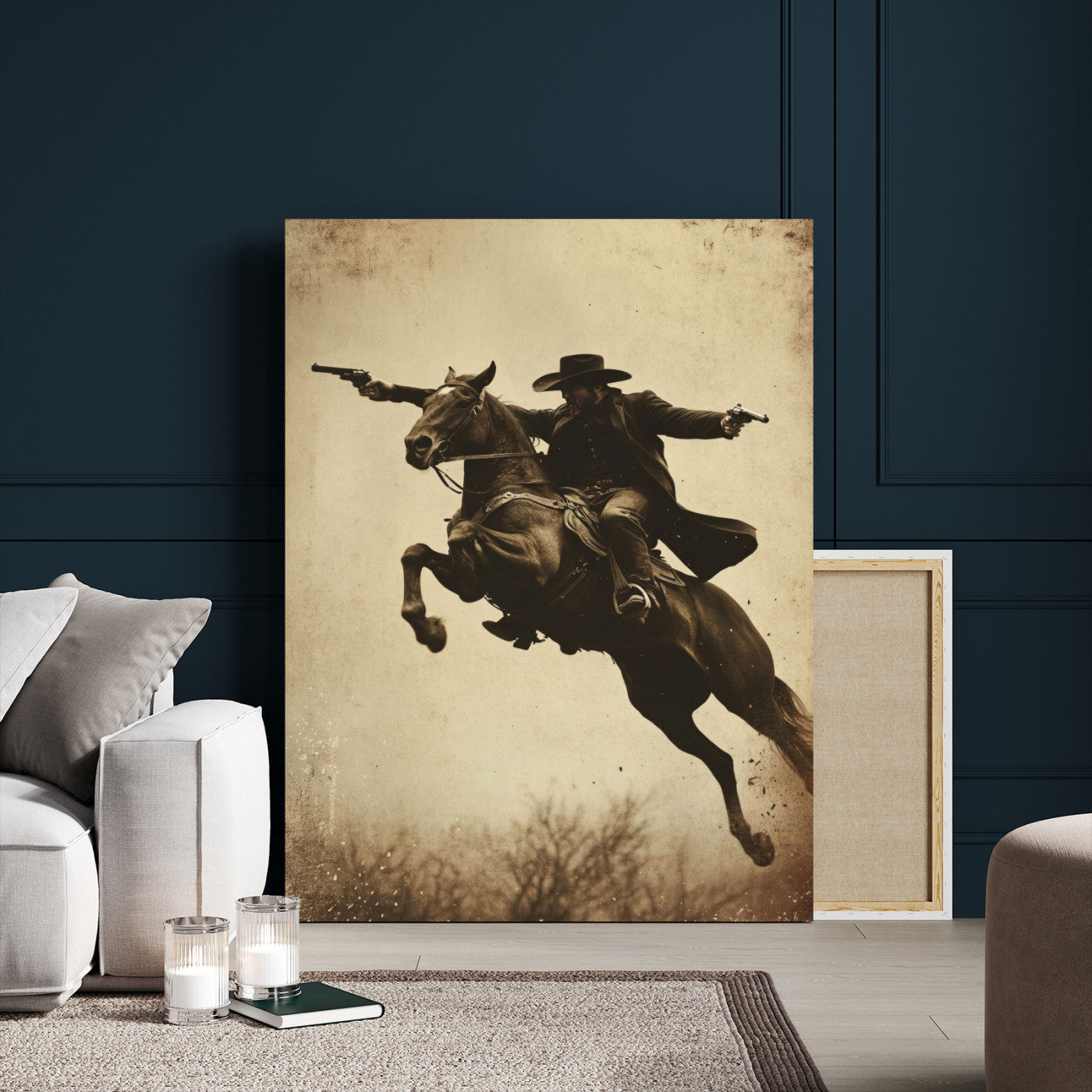 50552553-MGV-CV-24X36 - Vintage Cowboy Wall Art Canvas Print, Western Horse Rider Decor