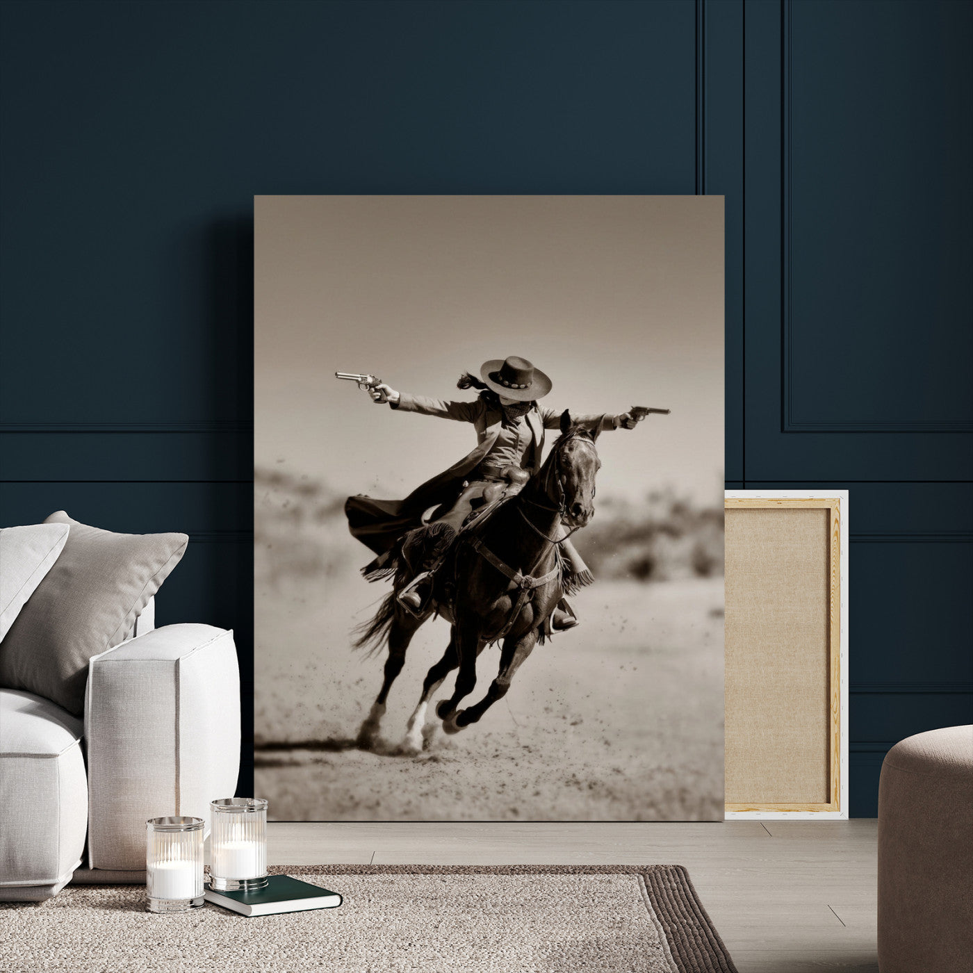 15018755-MGV-CV-24X36 - Vintage Cowboy Wall Art Canvas Print, Western Horse Rider Decor