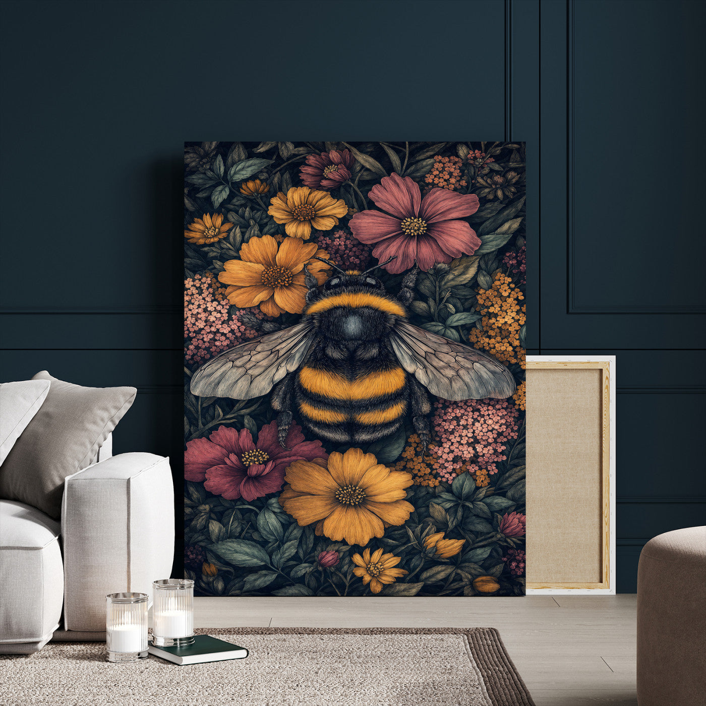 22869250-MGV-CV-24X36 - William Morris Style Prints Canvas Wall Art Lnner Framed, Vintage Bee Botanical Floral Wall Art Decor Pictures for Livingroom, Animals Pictures Decor Artwork