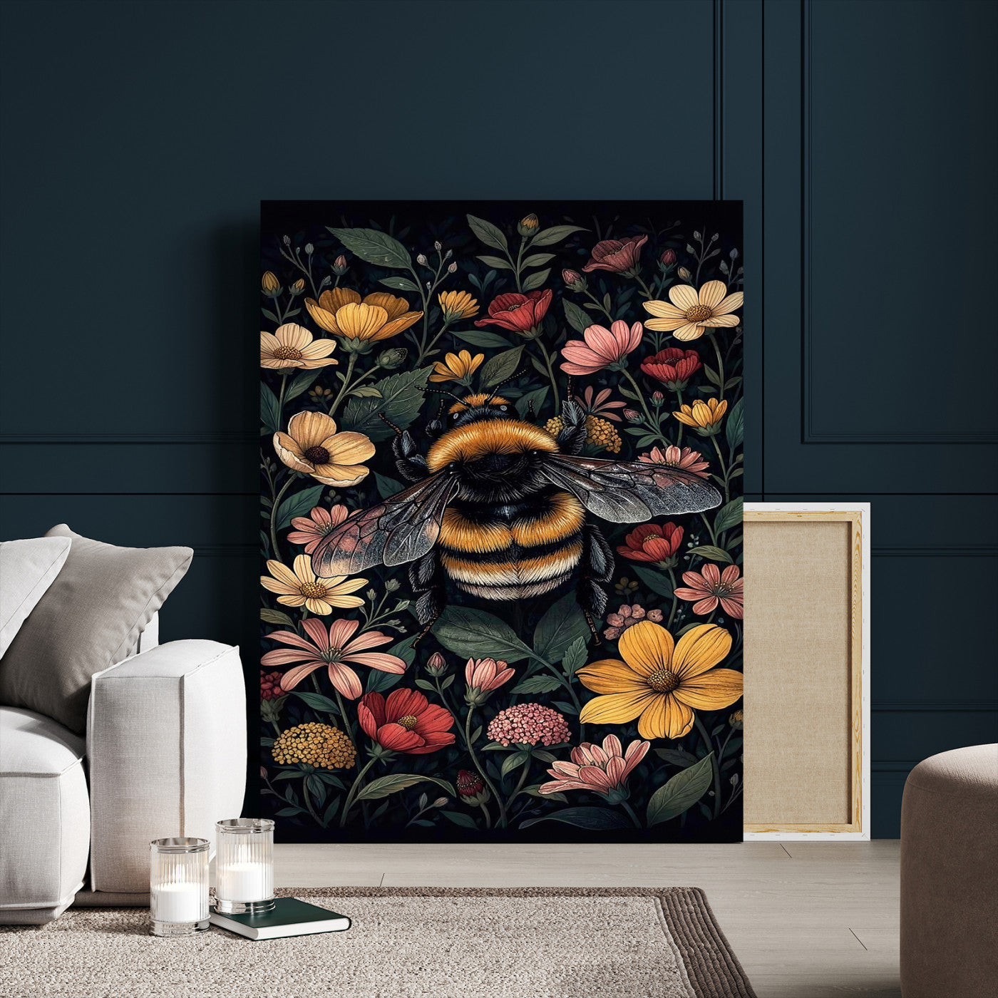 18863779-MGV-CV-24X36 - William Morris Style Prints Canvas Wall Art Lnner Framed, Vintage Bee Botanical Floral Wall Art Decor Pictures for Livingroom, Animals Pictures Decor Artwork