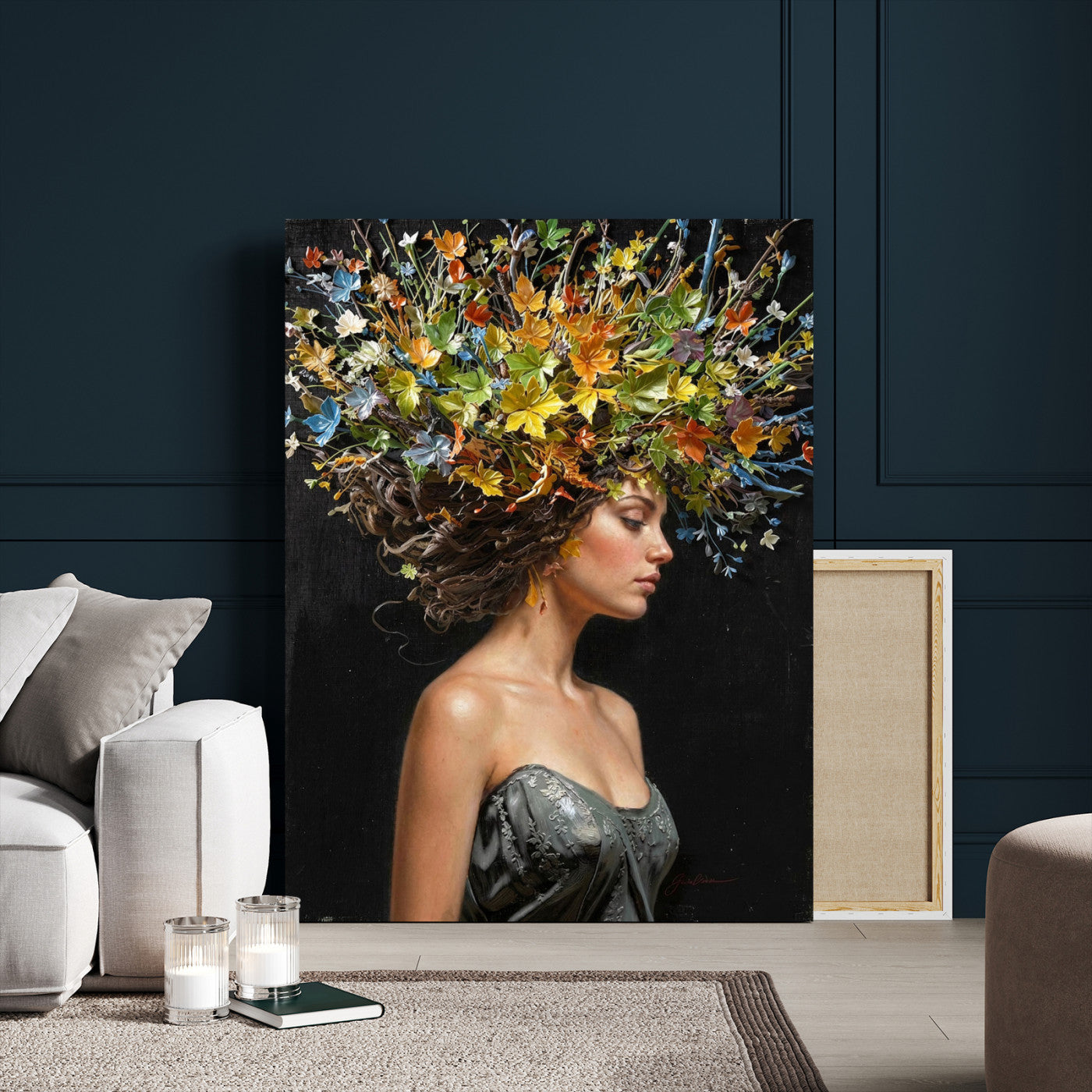 67932423-MGV-CV-24X36 - Surreal Woman Floral Canvas Wall Art Goddess Portrait Oil Painting Print