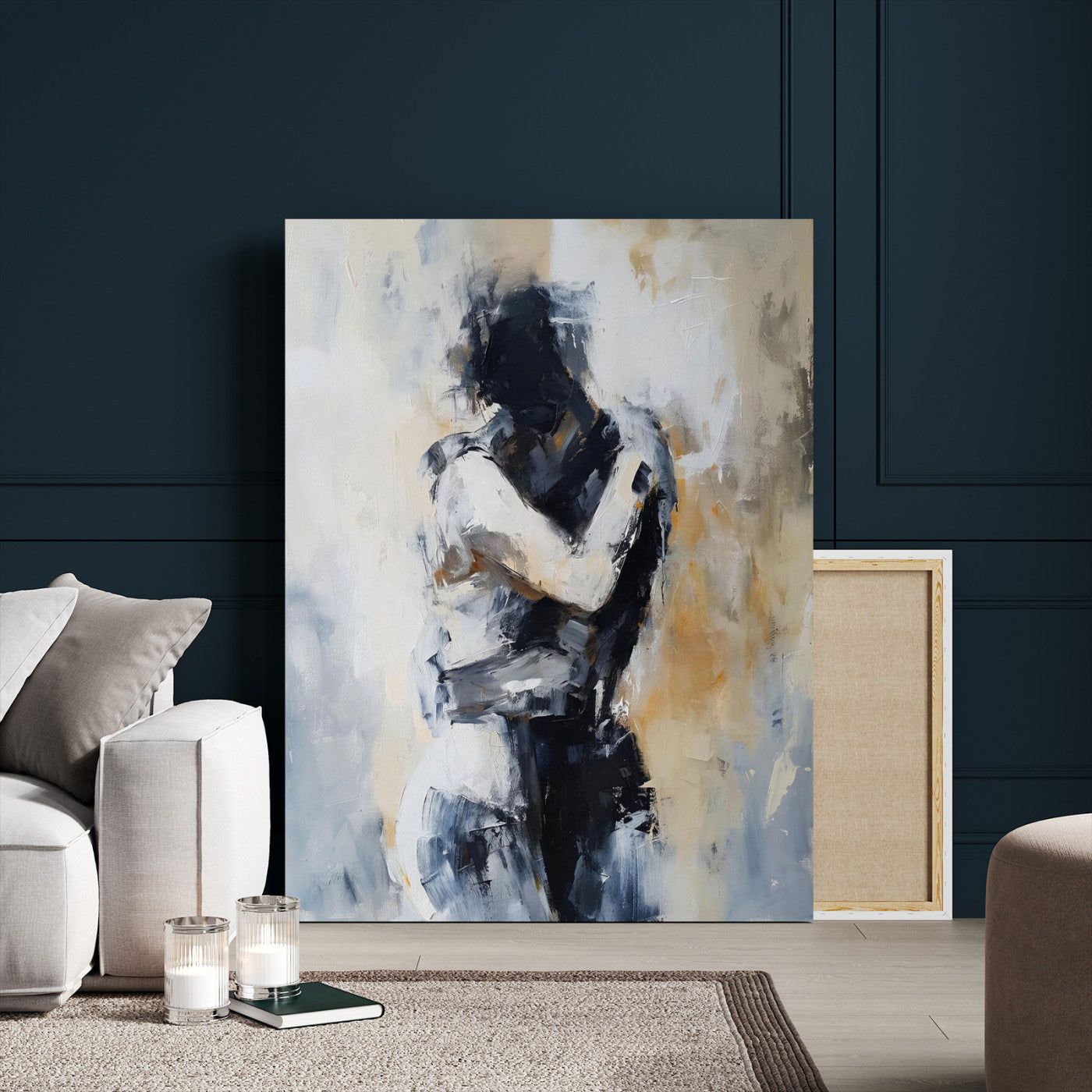 78448953-MGV-CV-24X36 - Monochrome Figurative Abstract Canvas Wall Art Moody Figure Oil Painting Print