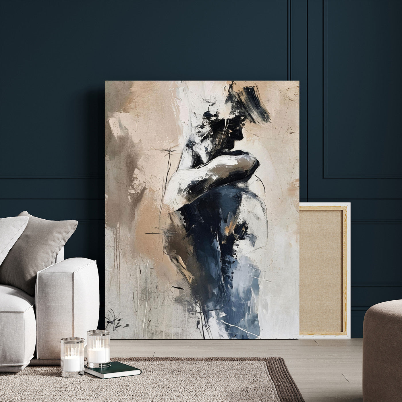 60223455-MGV-CV-24X36 - Monochrome Figurative Abstract Canvas Wall Art Moody Figure Oil Painting Print