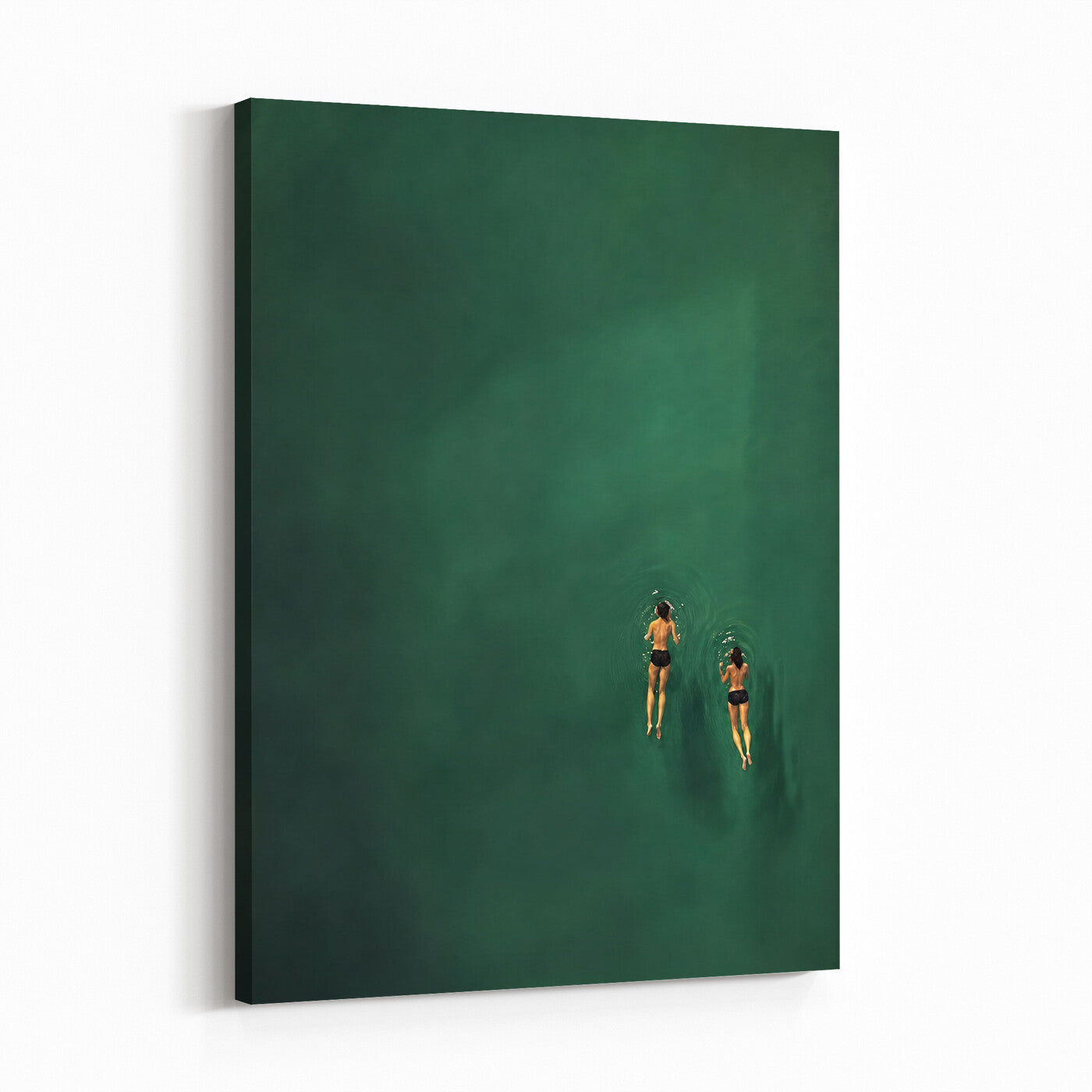 44711396-MGV-CV-24X36 - Minimalist Swimmers Canvas Wall Art Emerald Green Water Painting Print