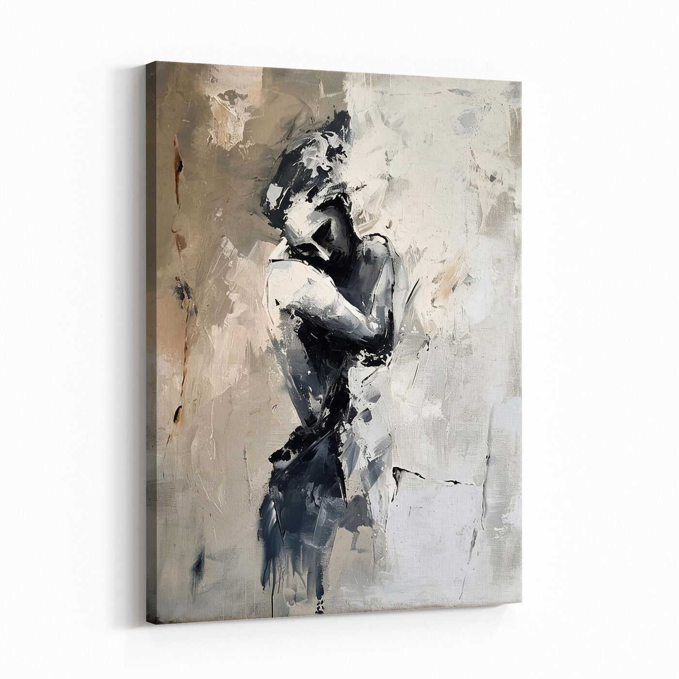 95556055-MGV-CV-24X36 - Monochrome Figurative Abstract Canvas Wall Art Moody Figure Oil Painting Print