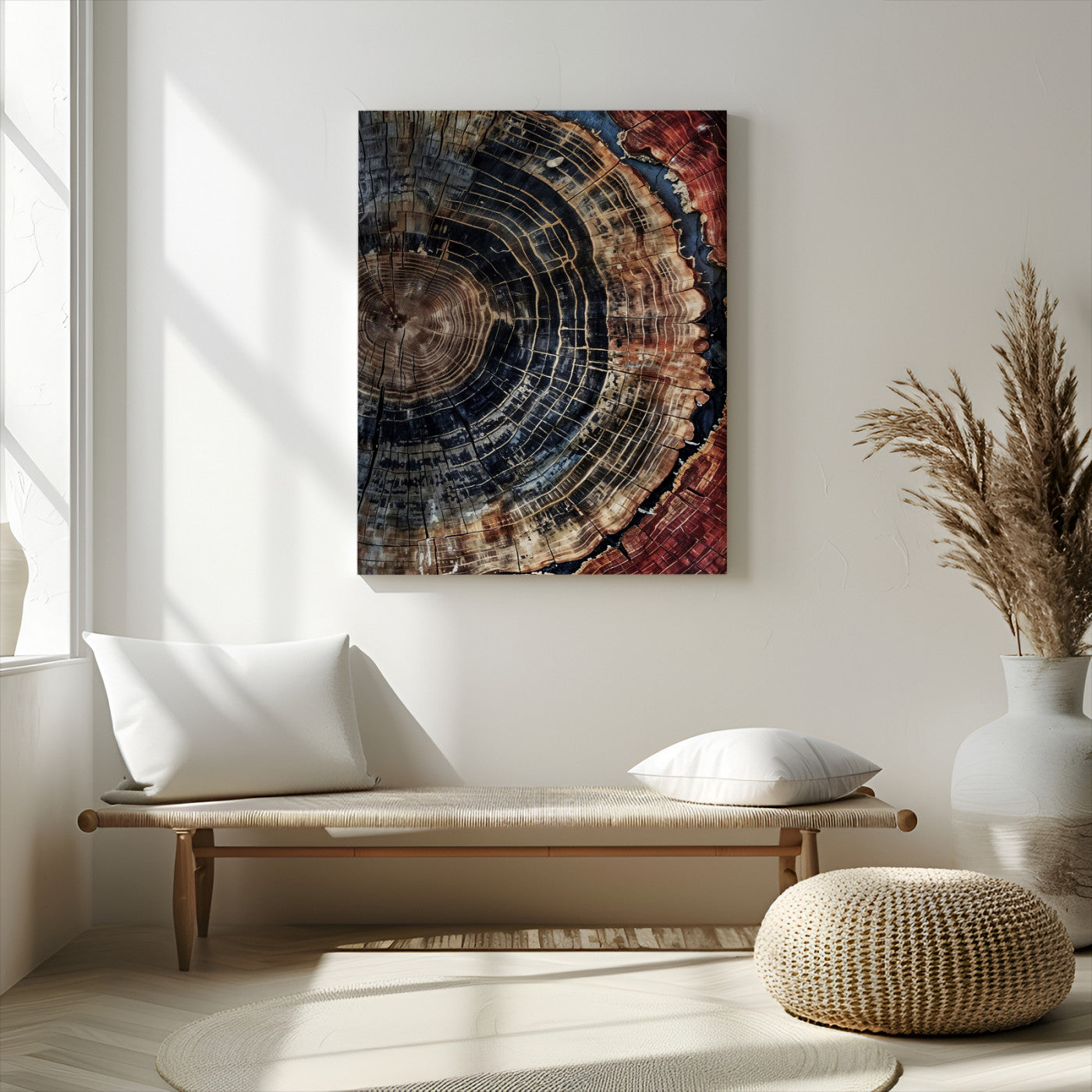 TEST3001-MGV-CV-24X36-Tree Rings Wall Art Canvas Print – Framed Rustic Wood Scene with Natural Texture Artwork for Home, Office