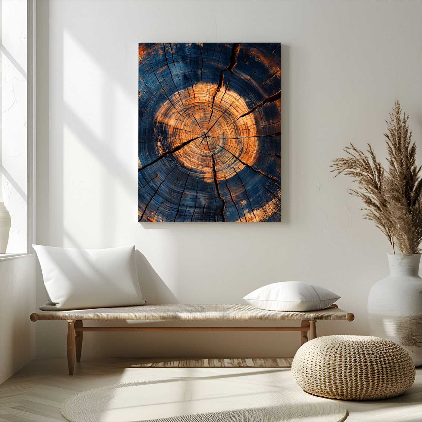 70513247-MGV-CV-24X36-Tree Rings Wall Art Canvas Print – Rustic Wood Grain Texture Framed Industrial Nature Artwork for Home Office, Living Room