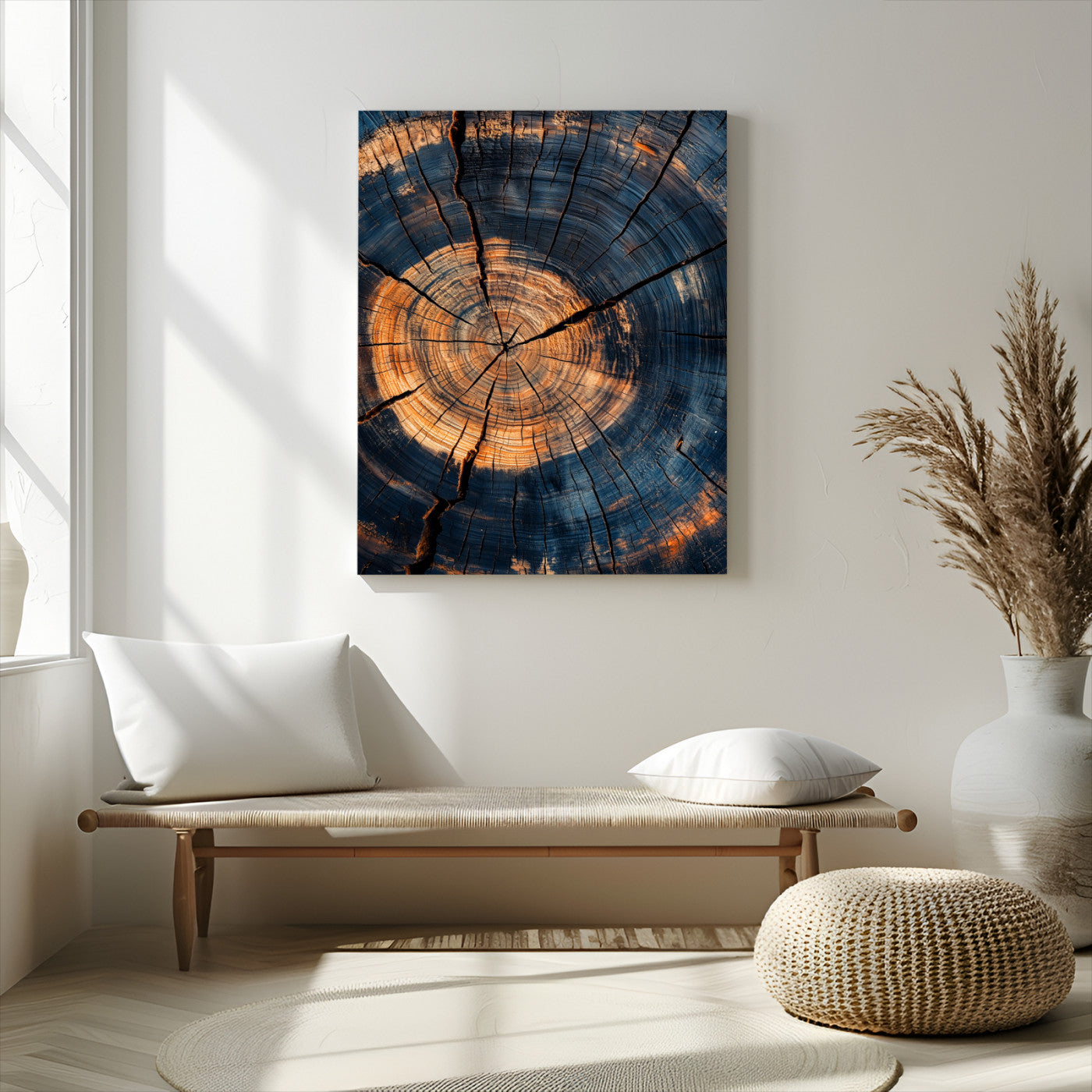 32486414-MGV-CV-24X36-Tree Rings Wall Art Canvas Print – Framed Rustic Wood Grain Texture Industrial Natural Artwork for Home Office