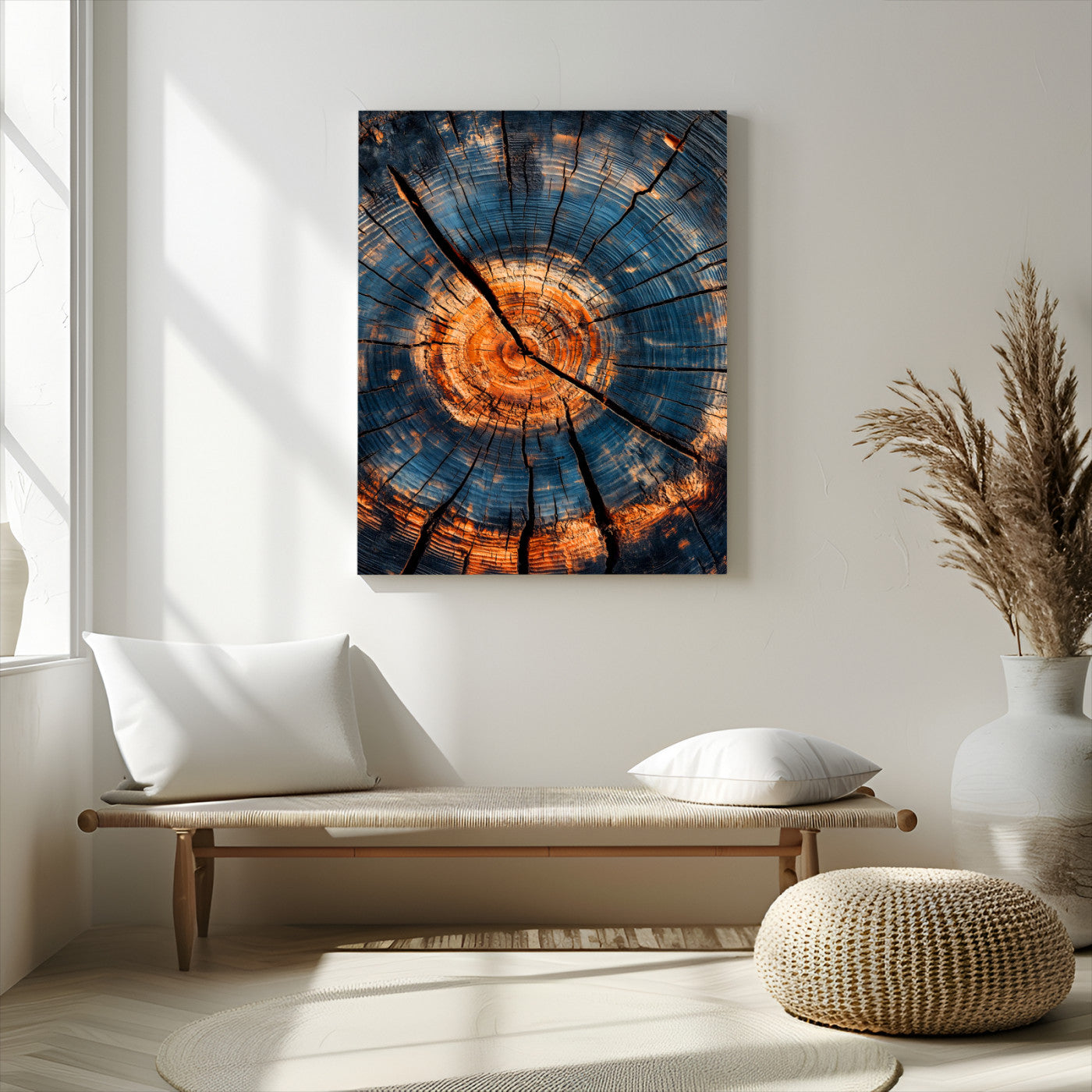 44185164-MGV-CV-24X36-Tree Rings Wall Art Canvas Print – Framed Rustic Wood Grain Texture Industrial Natural Artwork for Home Office