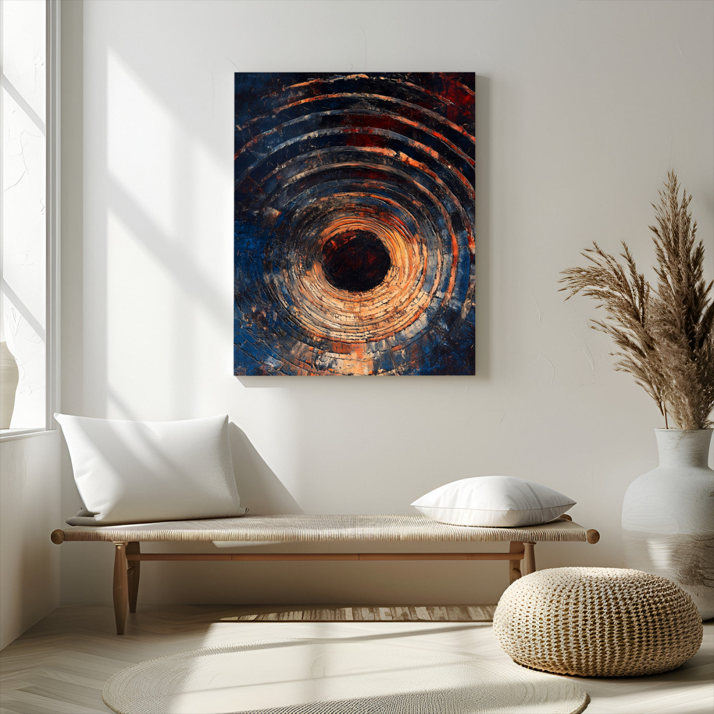95449028-MGV-CV-24X36-Textured Spiral Wall Art Canvas Print – Framed Abstract Wooden Design Modern Artwork for Home and Office Decor